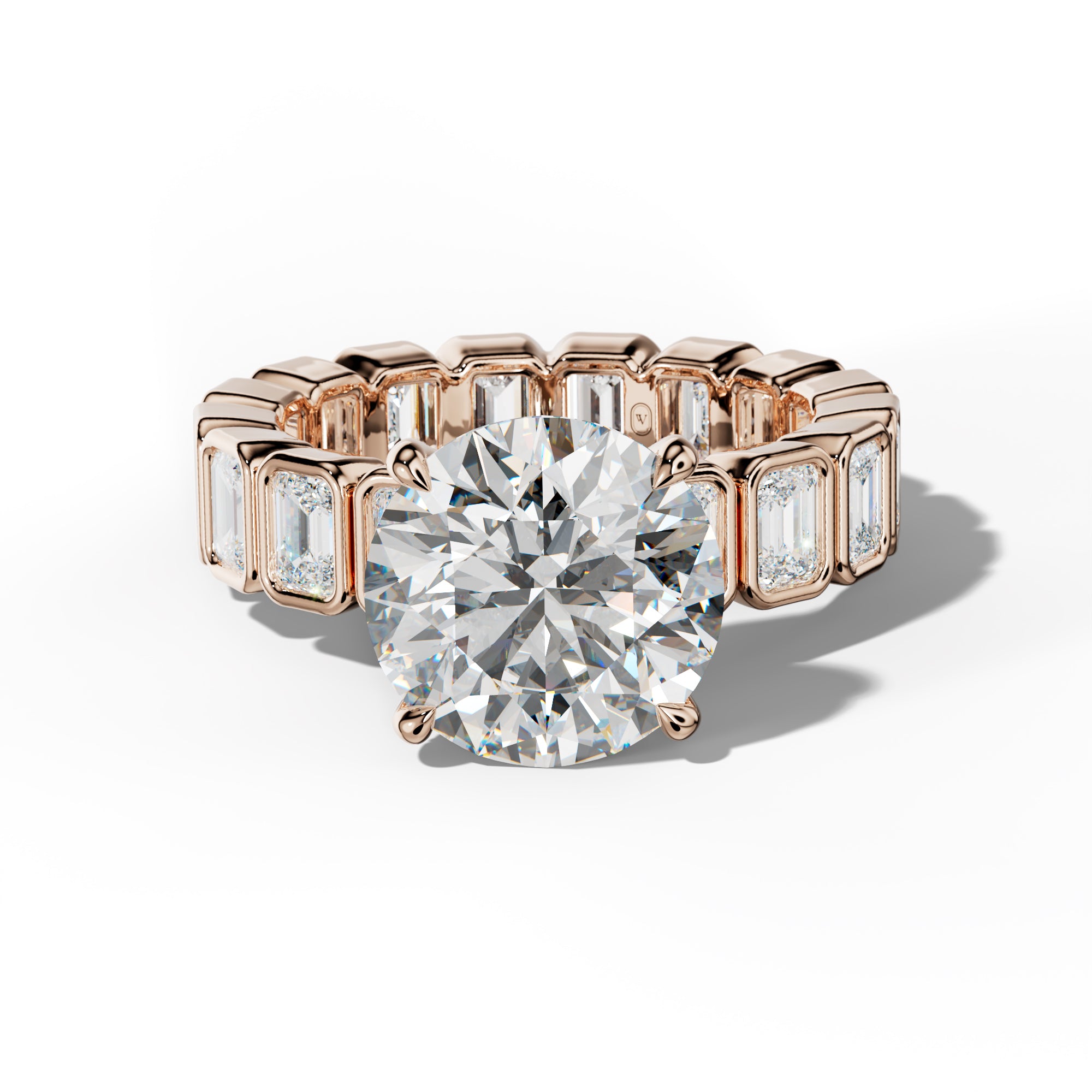 Palmer Round Diamond Engagement Ring With Emerald Side Stones