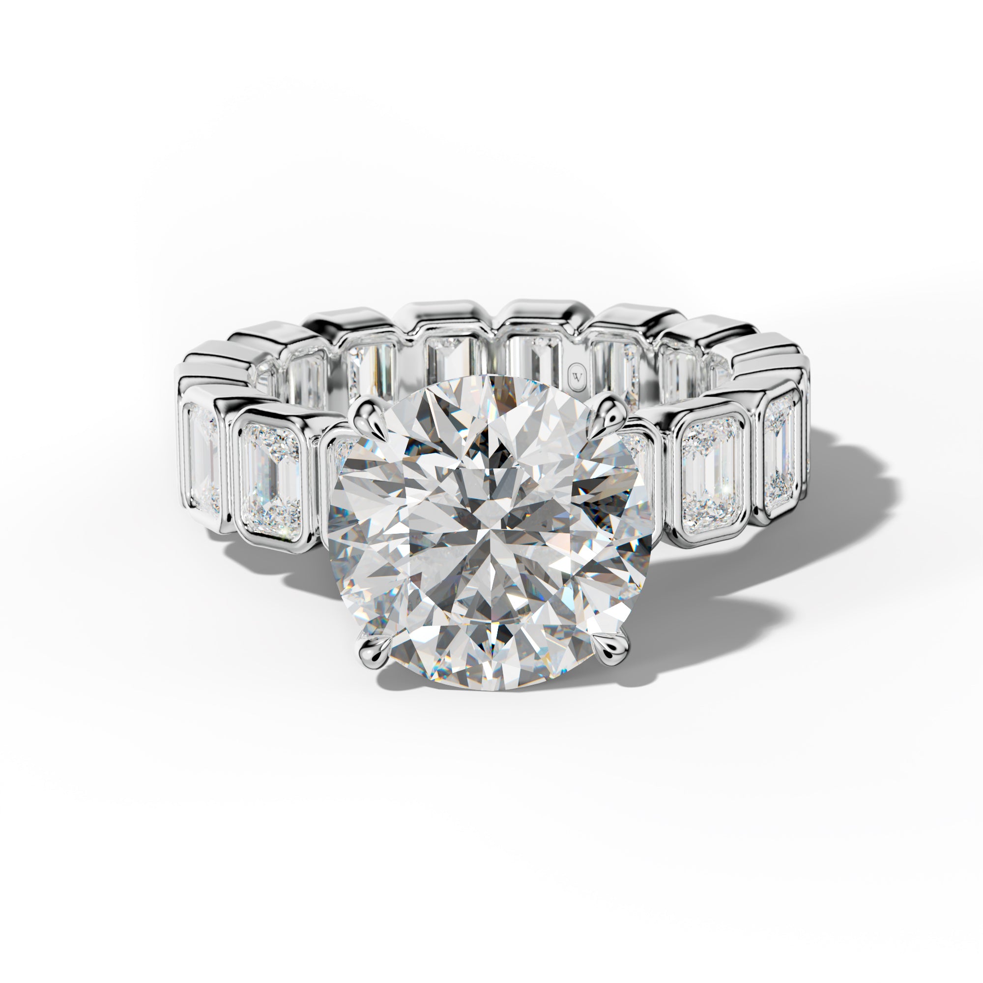 Palmer Round Diamond Engagement Ring With Emerald Side Stones