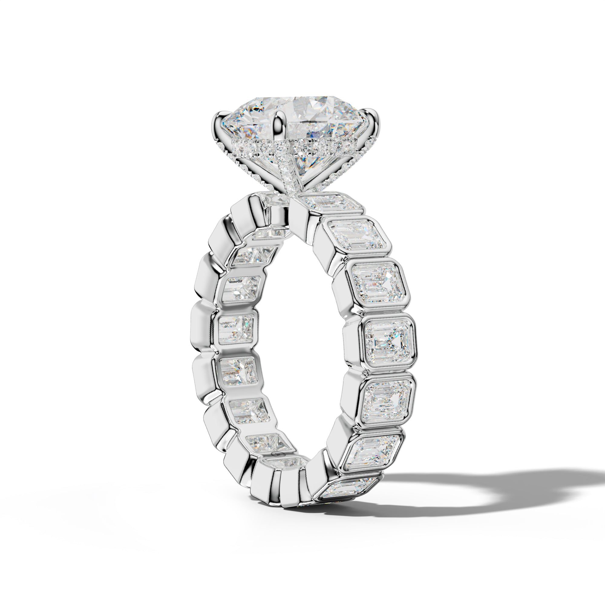 Palmer Round Diamond Engagement Ring With Emerald Side Stones