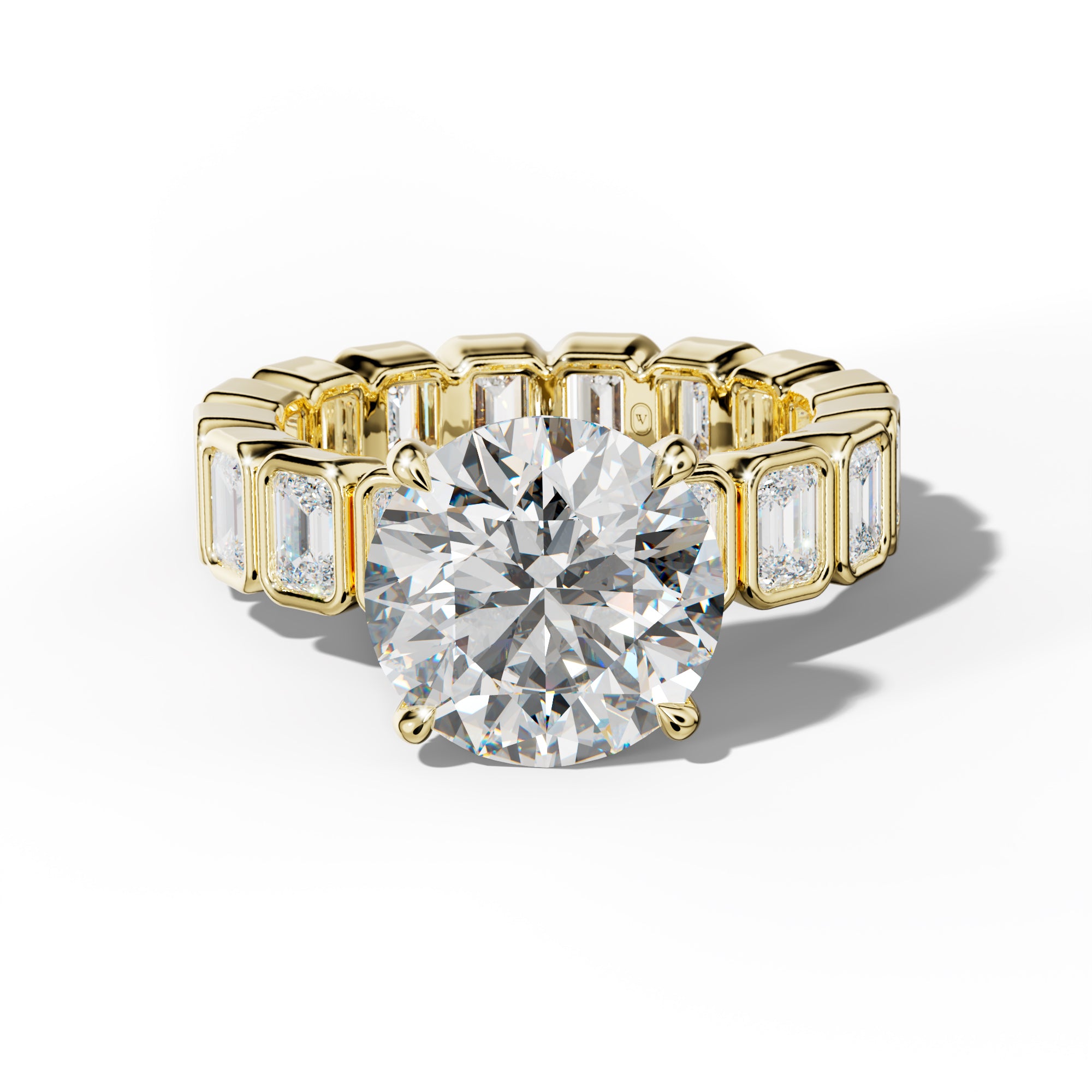 Palmer Round Diamond Engagement Ring With Emerald Side Stones