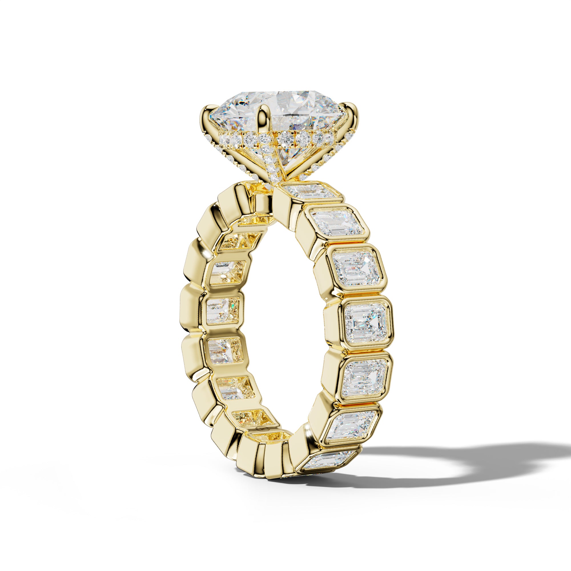 Palmer Round Diamond Engagement Ring With Emerald Side Stones