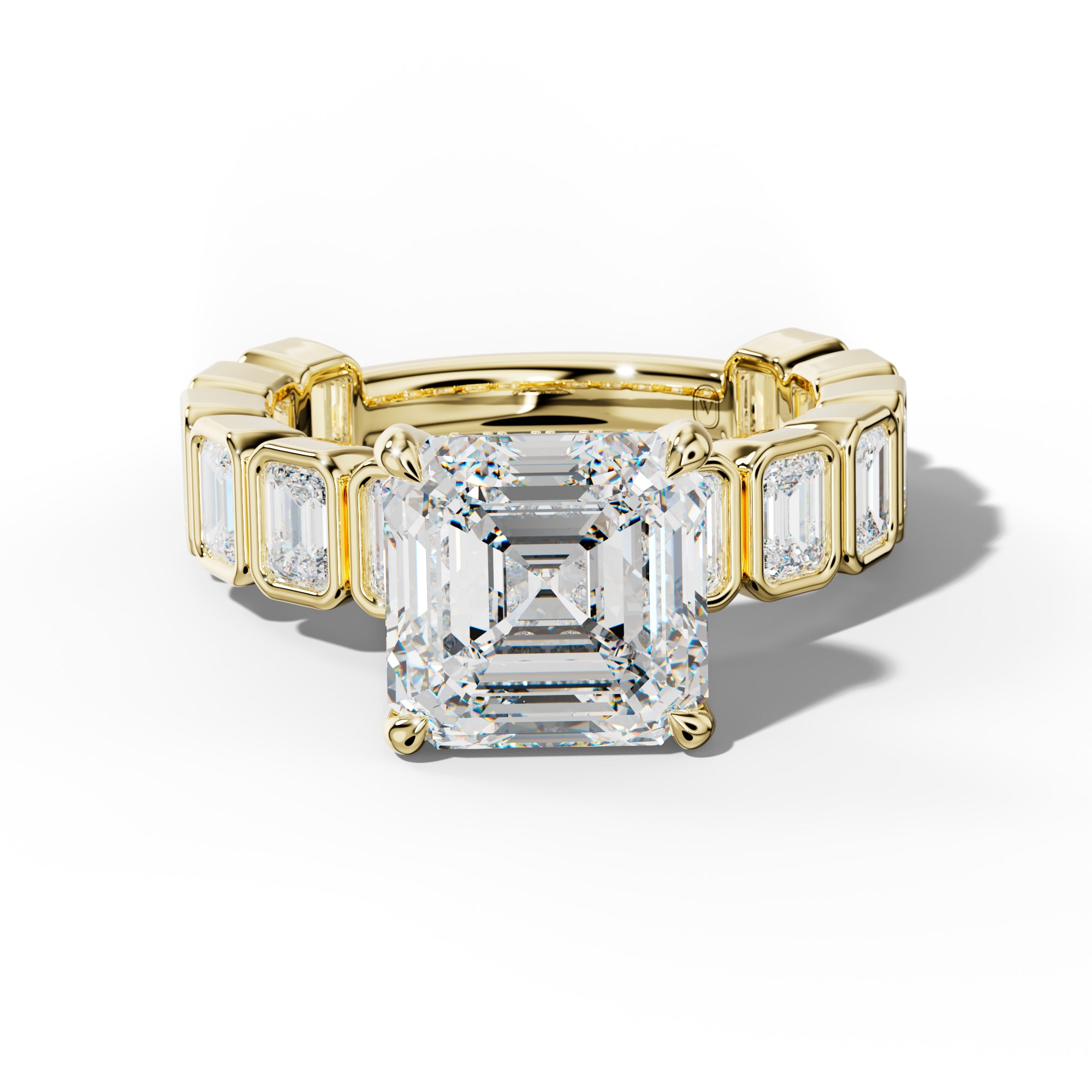 Maizie Asscher Diamond Engagement Ring With Emerald Side Stones