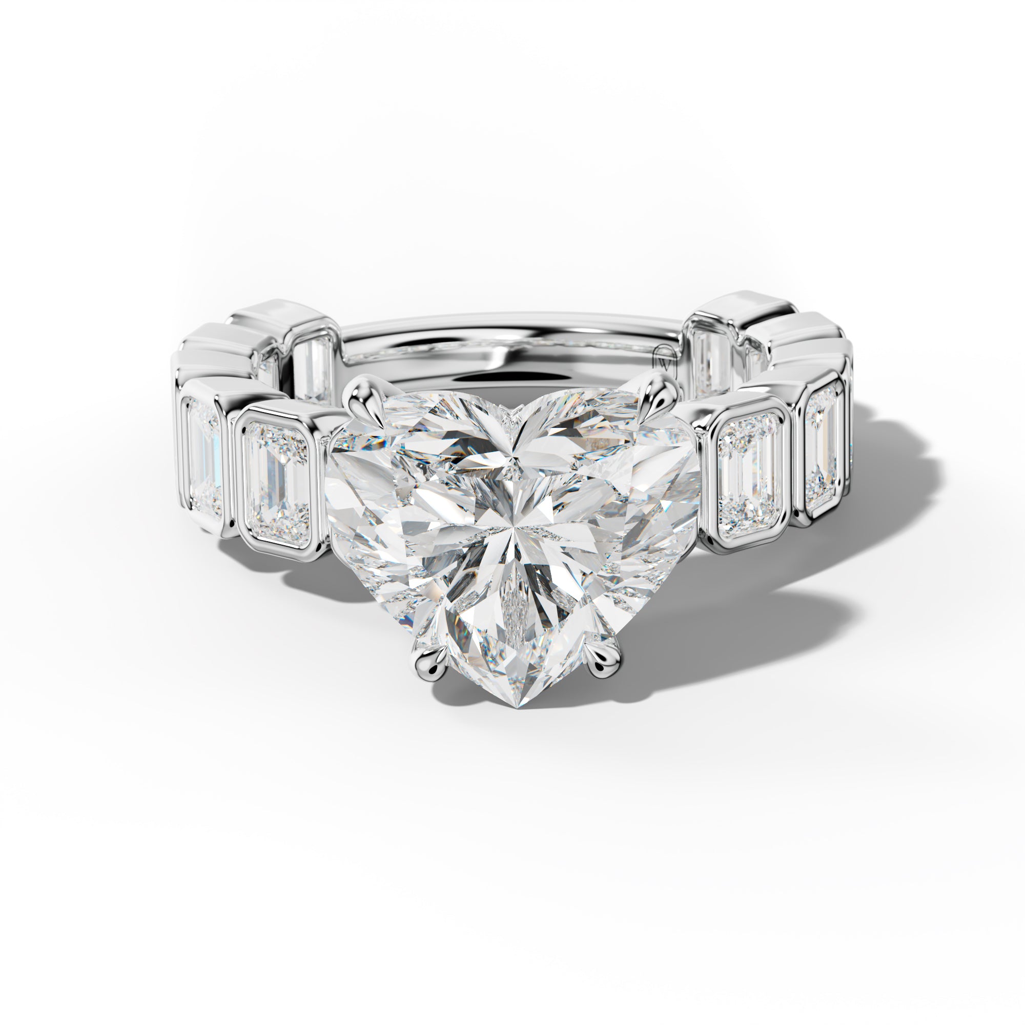 Maizie Heart Diamond Engagement Ring With Emerald Side Stones