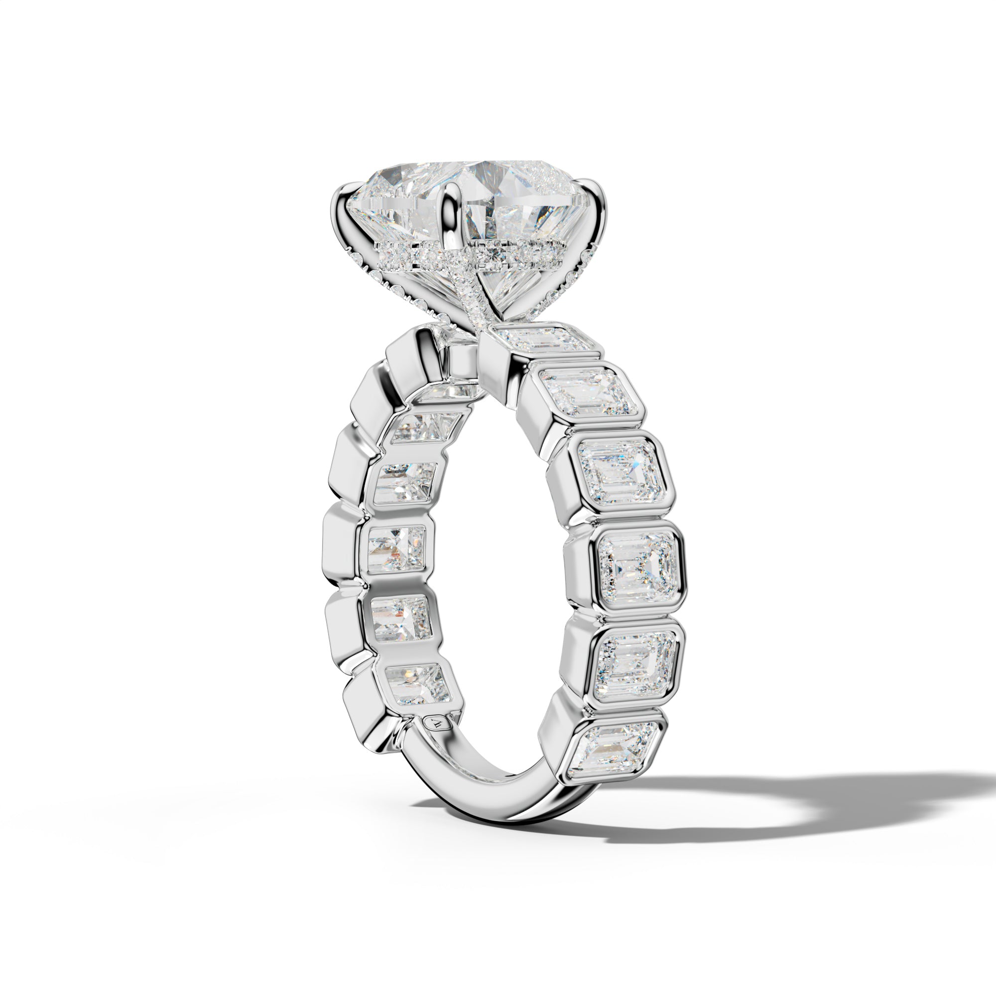 Maizie Heart Diamond Engagement Ring With Emerald Side Stones