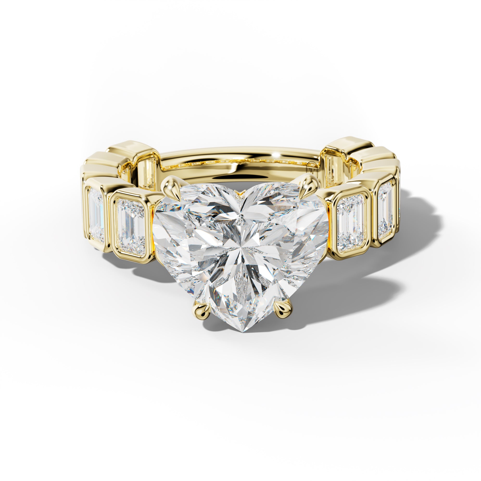Maizie Heart Diamond Engagement Ring With Emerald Side Stones