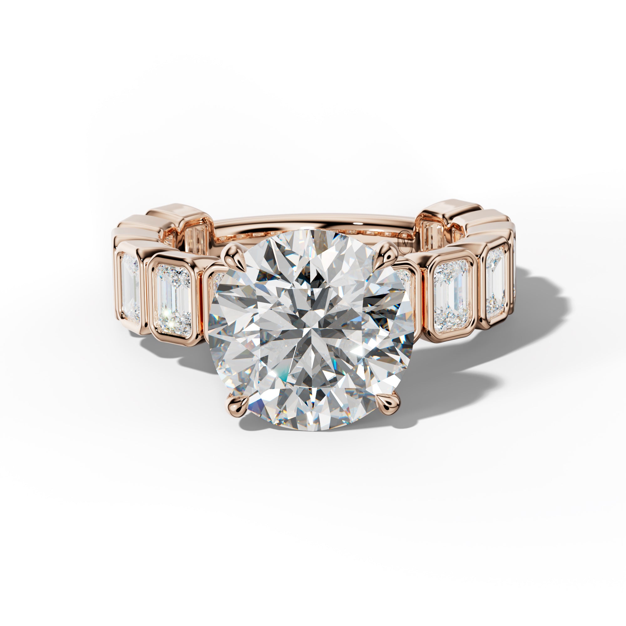 Maizie Round Diamond Engagement Ring With Emerald Side Stones