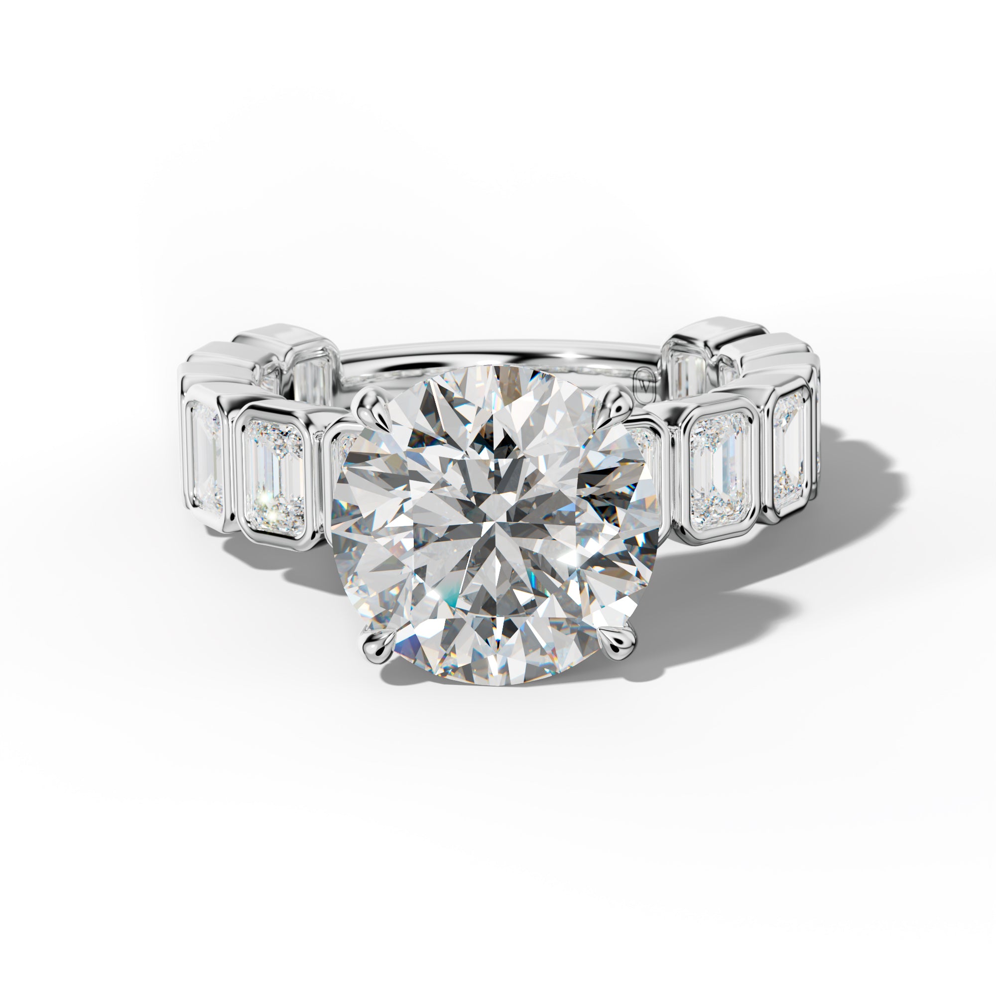 Maizie Round Diamond Engagement Ring With Emerald Side Stones