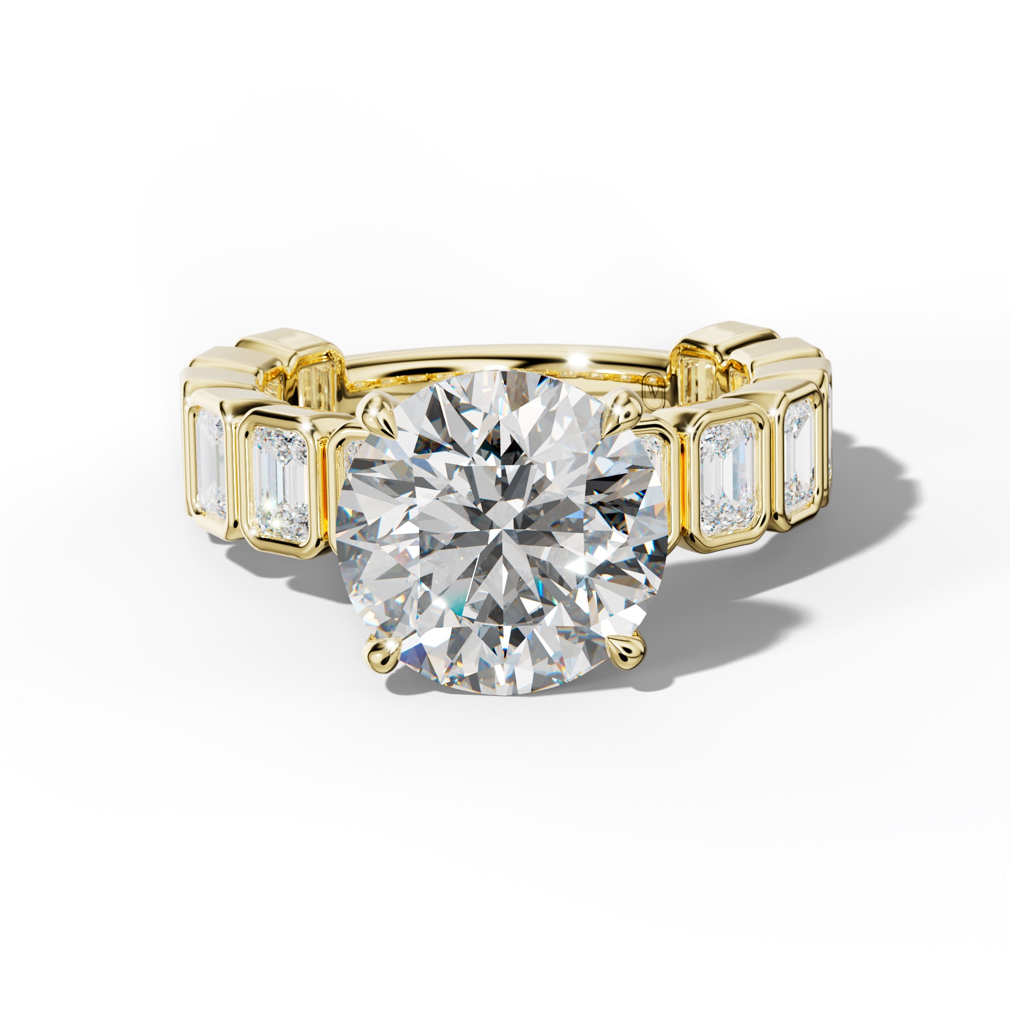 Maizie Round Diamond Engagement Ring With Emerald Side Stones