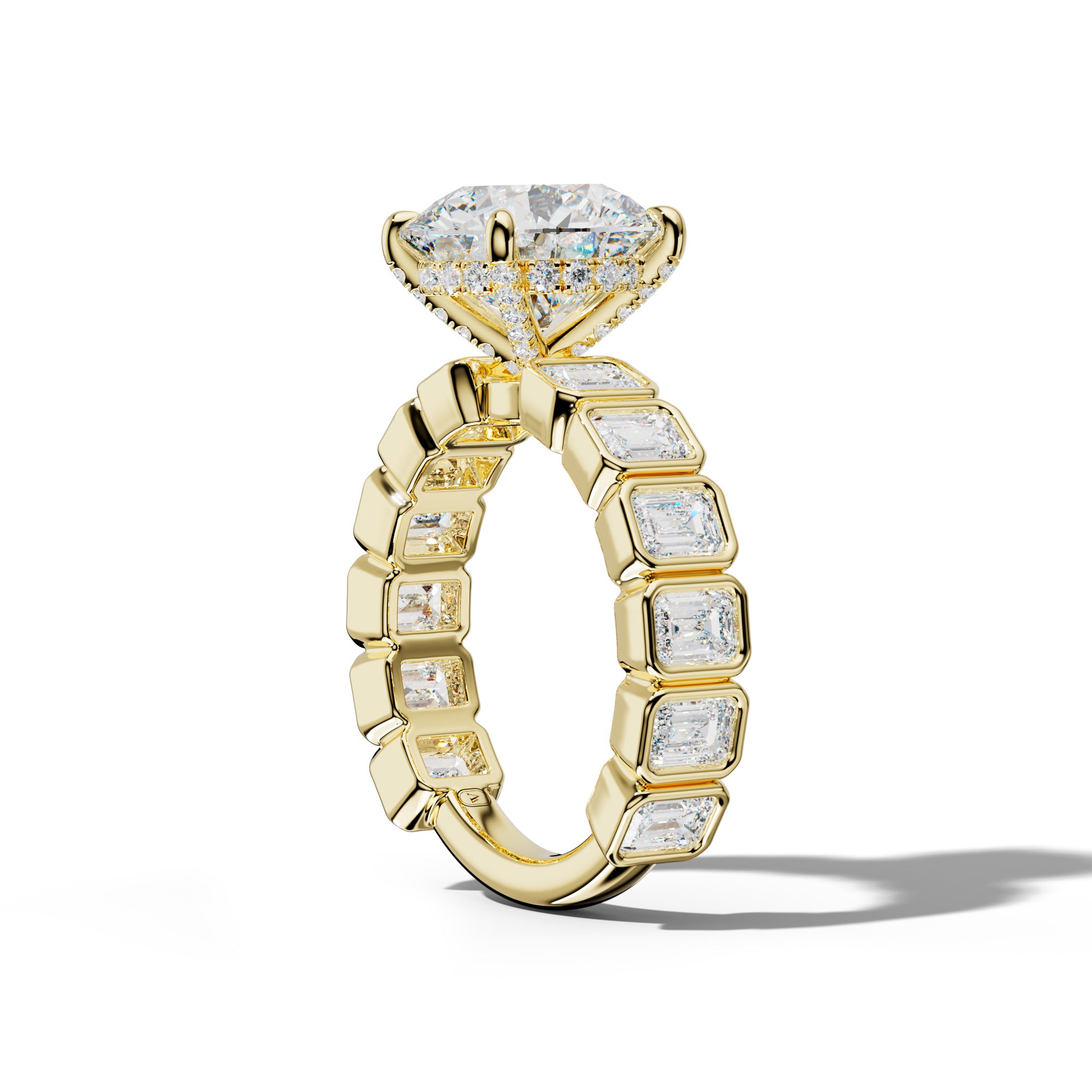 Maizie Round Diamond Engagement Ring With Emerald Side Stones