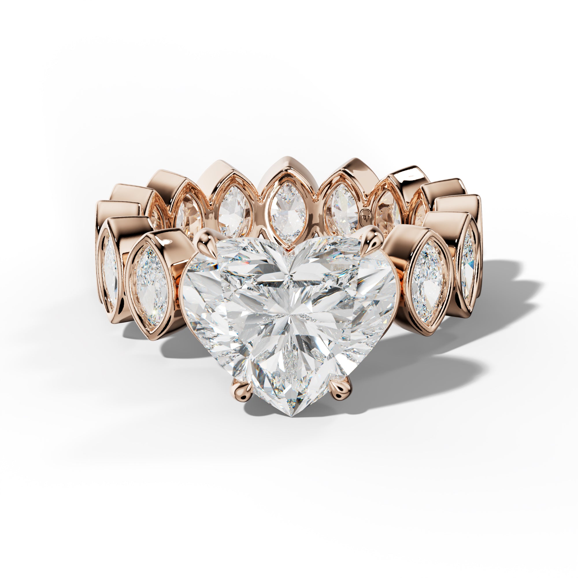 Delaney Heart Diamond Engagement Ring With Marquise Side Stones