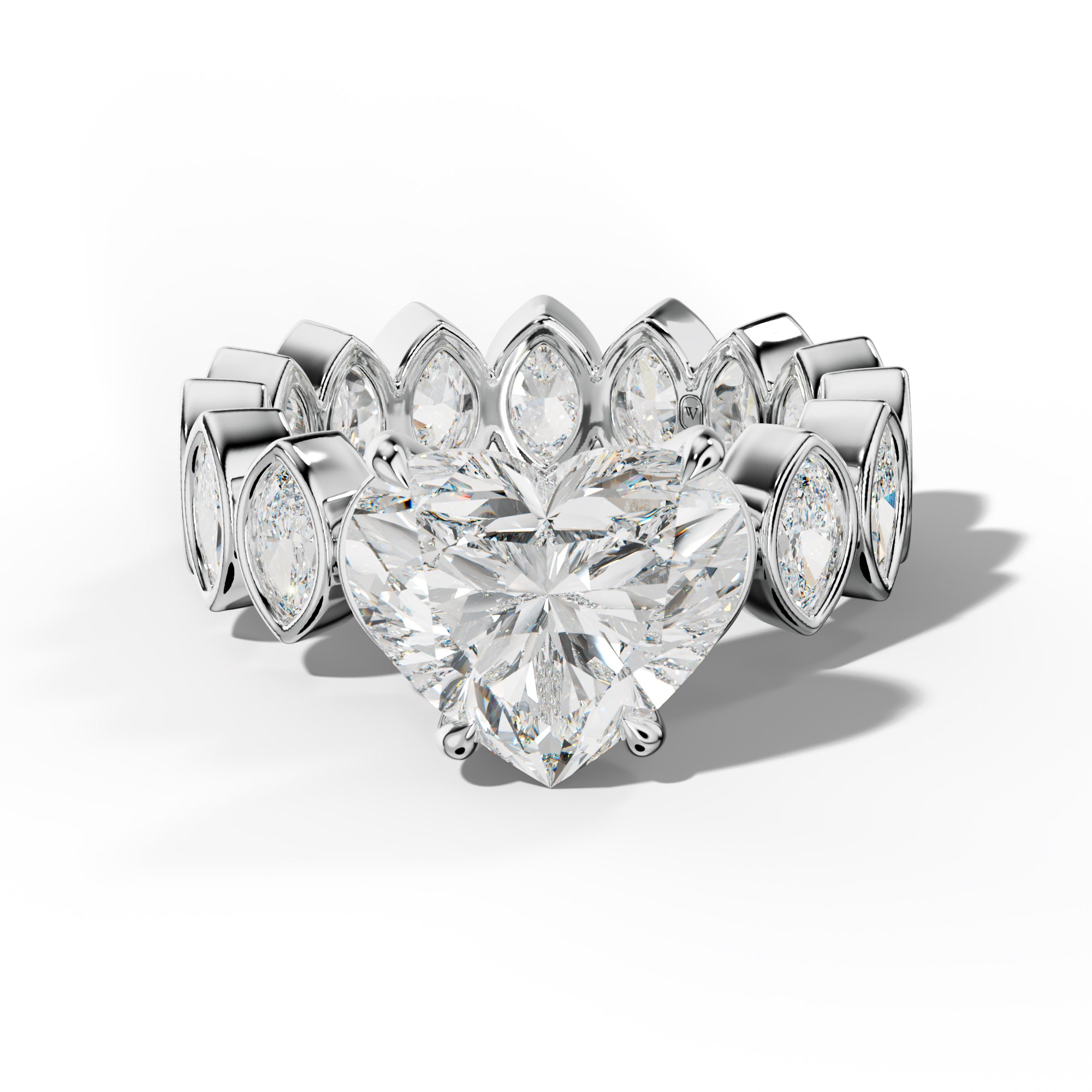 Delaney Heart Diamond Engagement Ring With Marquise Side Stones