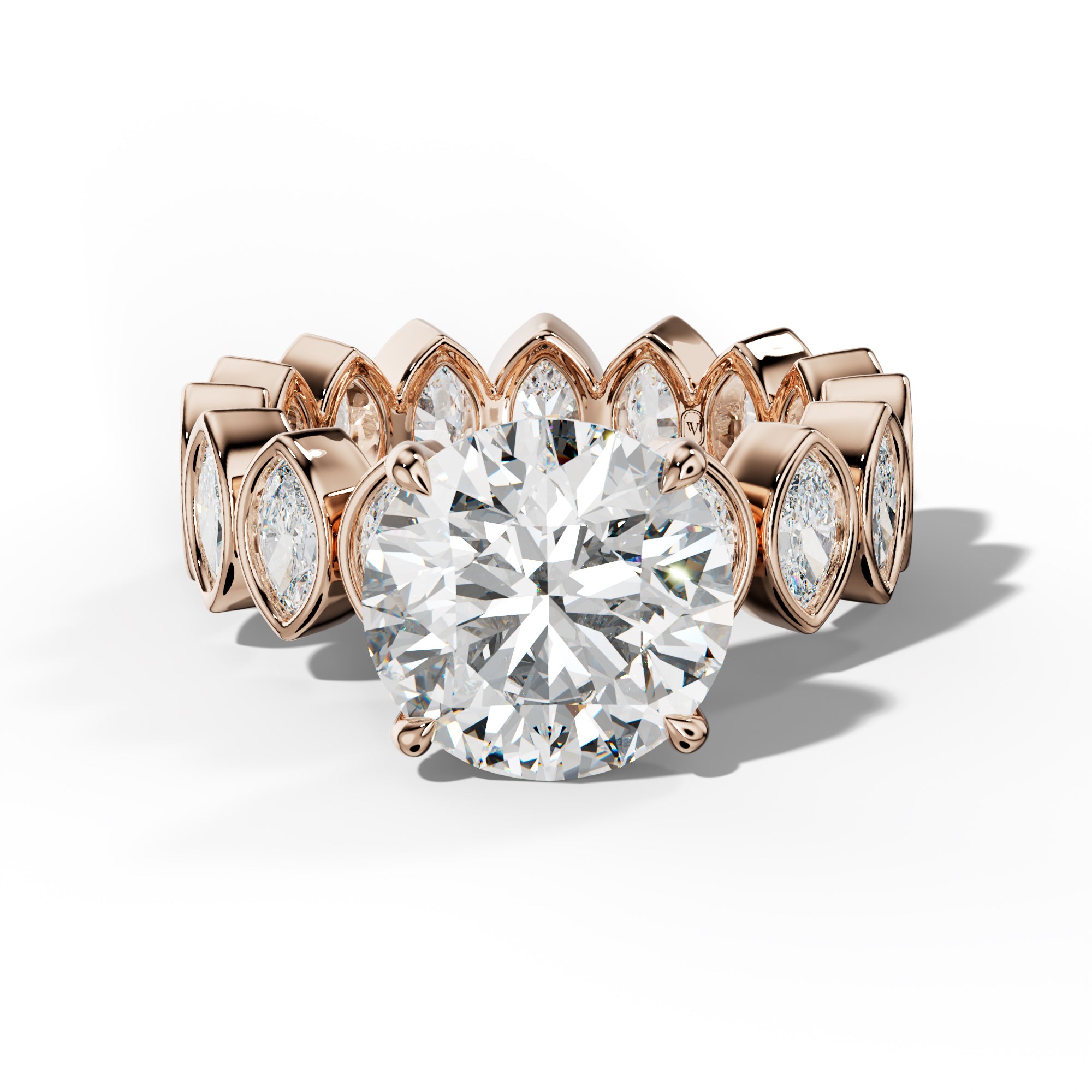 Delaney Round Diamond Engagement Ring With Marquise Side Stones