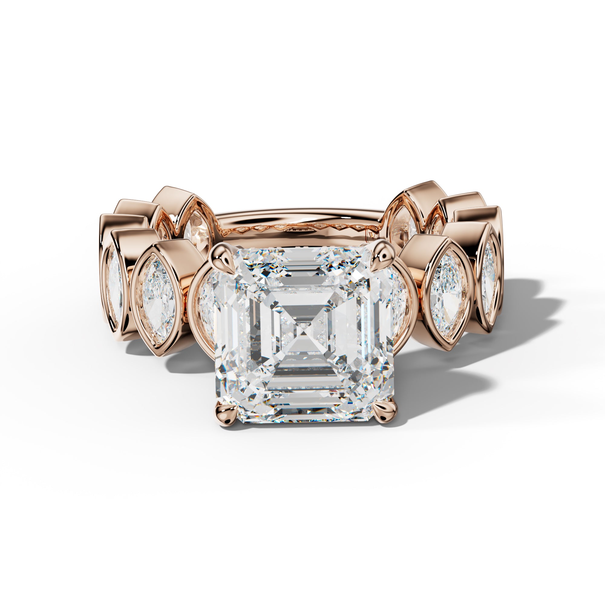 Riley Asscher Diamond Engagement Ring With Marquise Side Stones