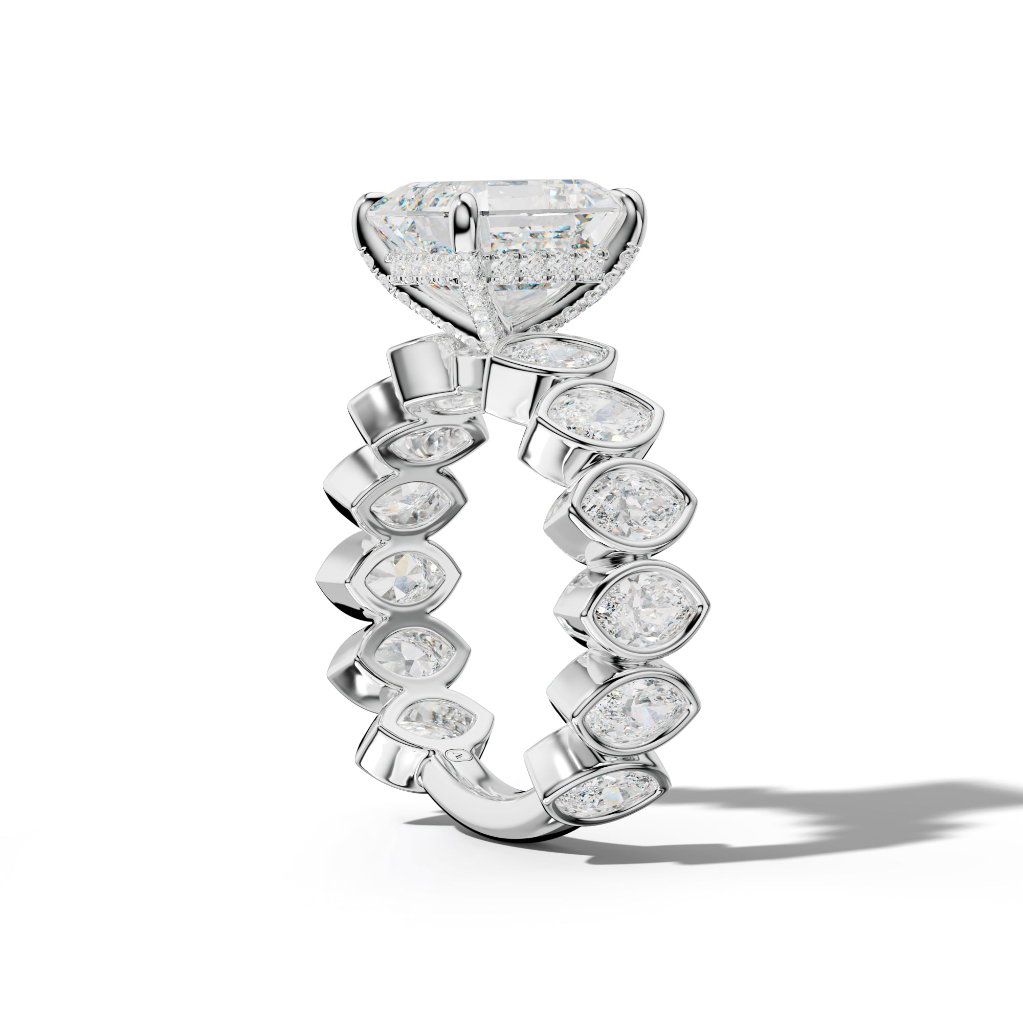 Riley Asscher Diamond Engagement Ring With Marquise Side Stones