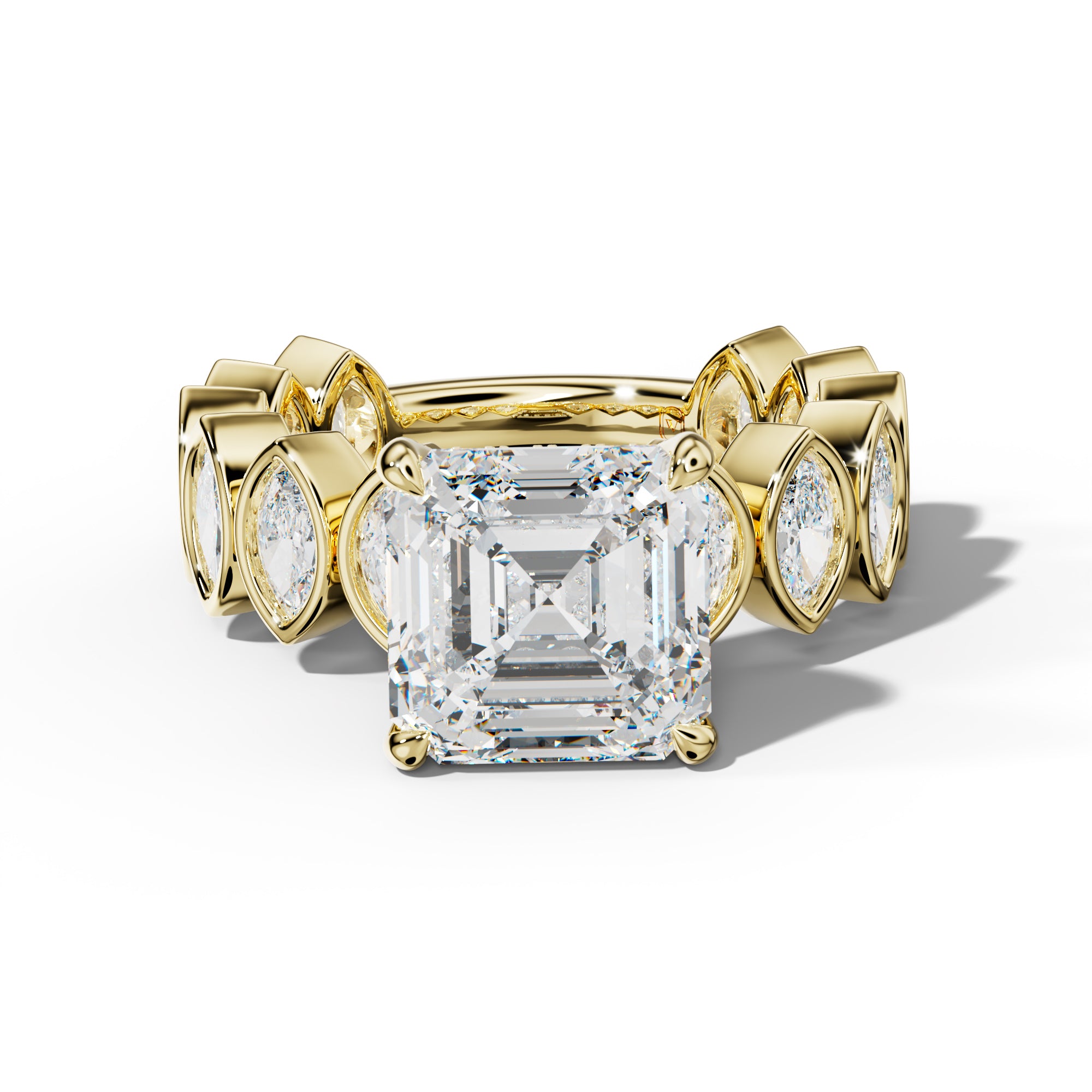 Riley Asscher Diamond Engagement Ring With Marquise Side Stones