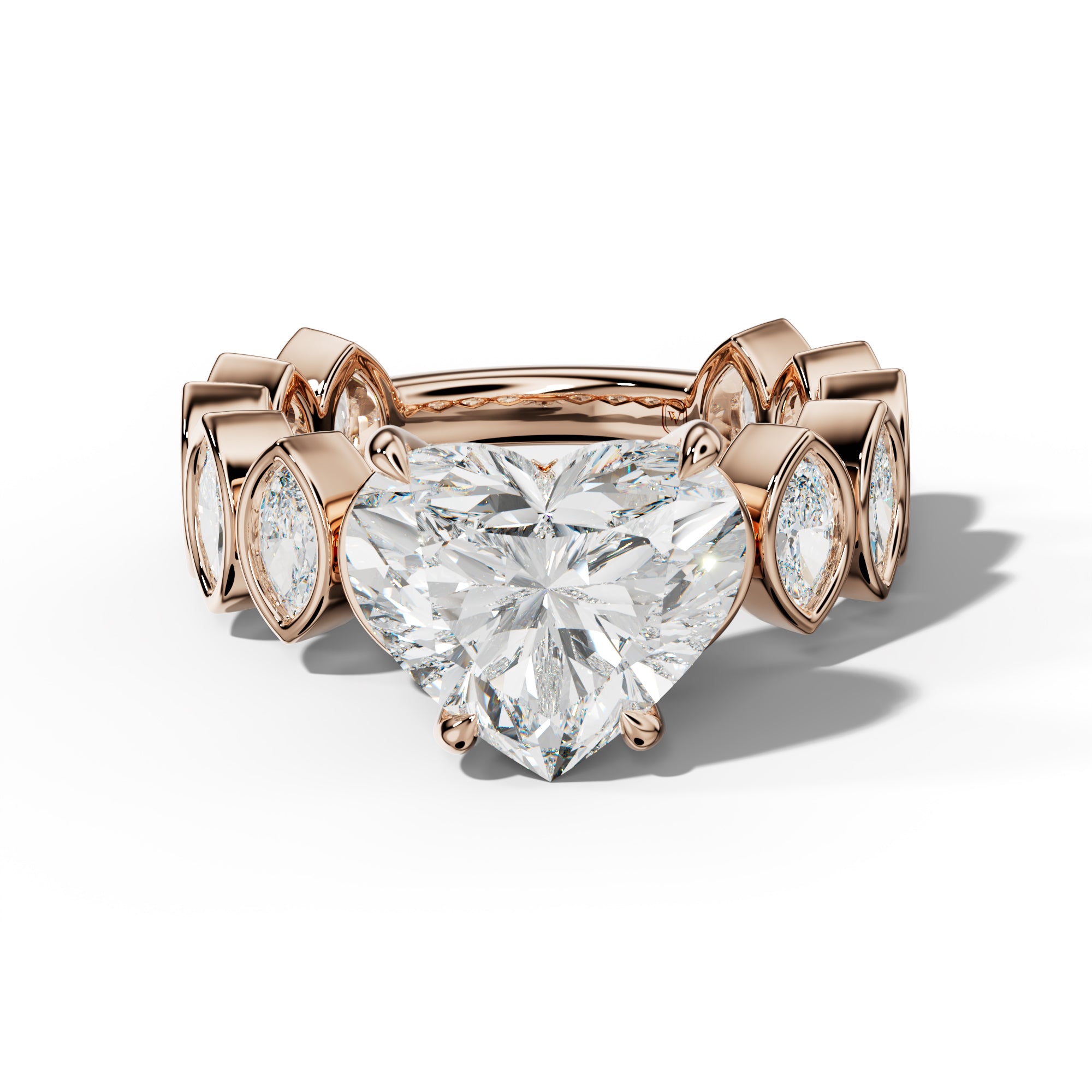 Riley Heart Diamond Engagement Ring With Marquise Side Stones