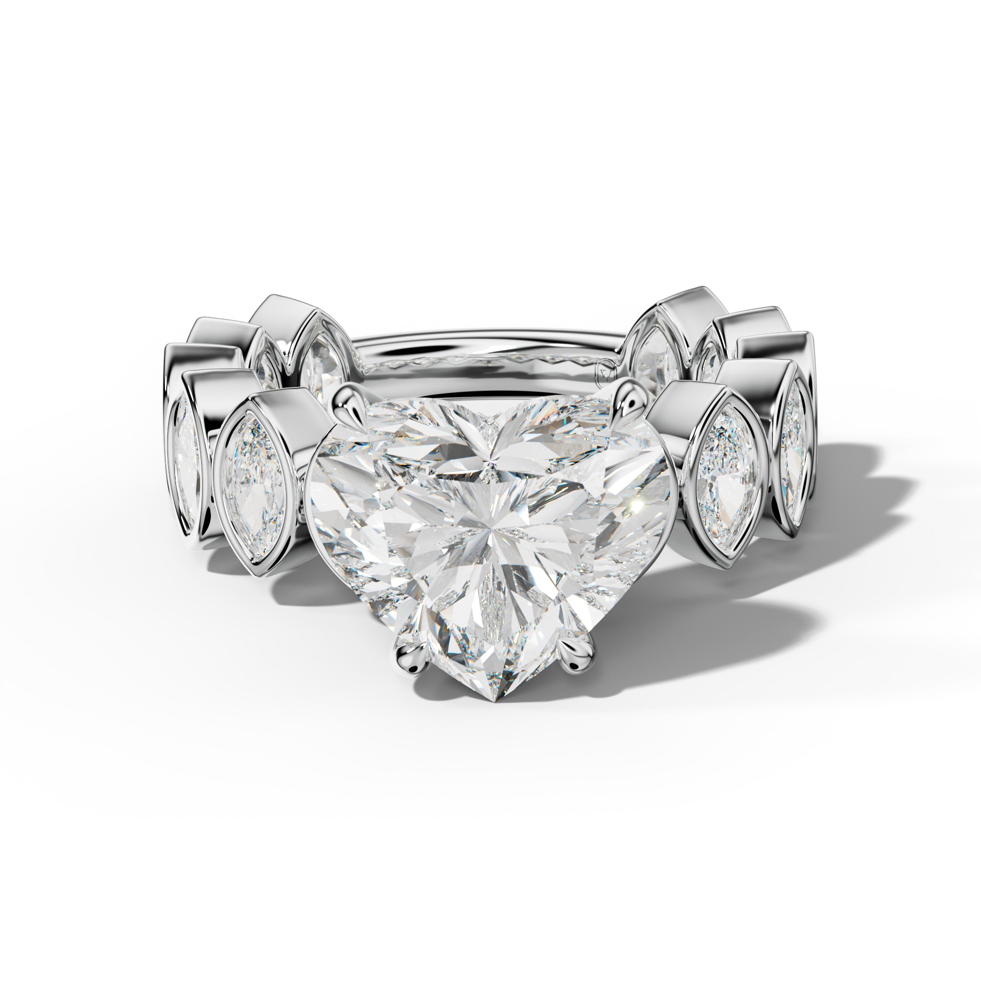 Riley Heart Diamond Engagement Ring With Marquise Side Stones