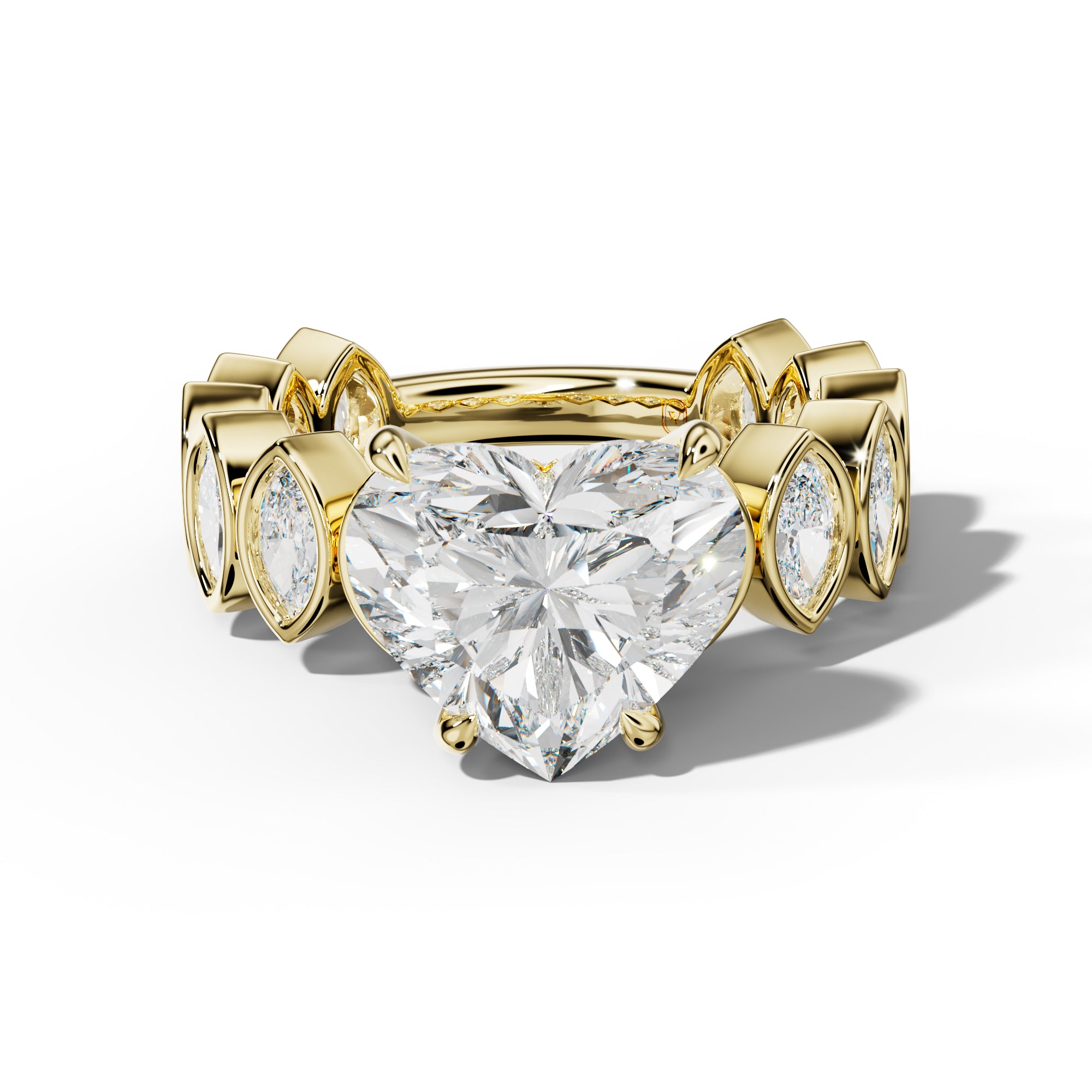 Riley Heart Diamond Engagement Ring With Marquise Side Stones