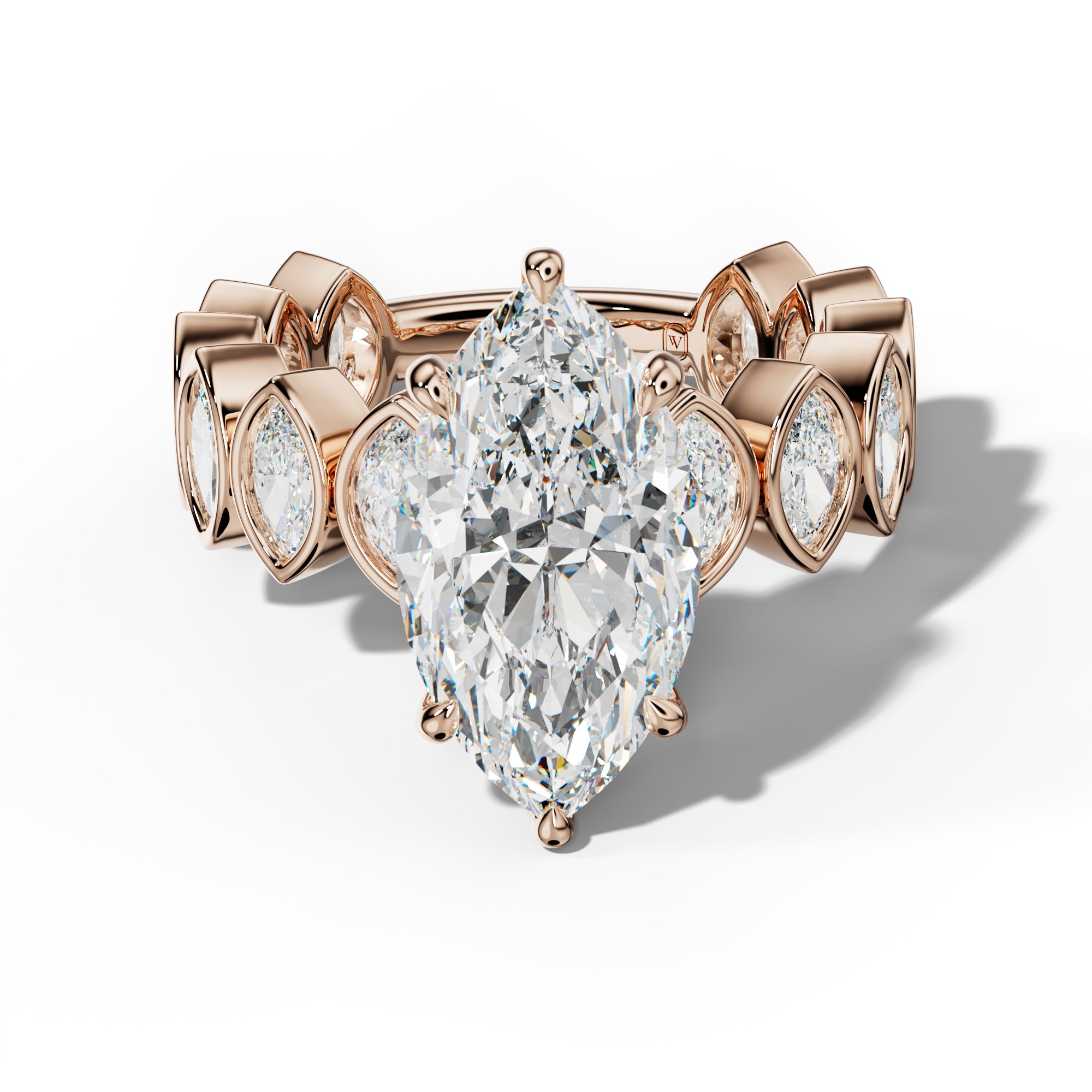 Riley Marquise Diamond Engagement Ring With Marquise Side Stones