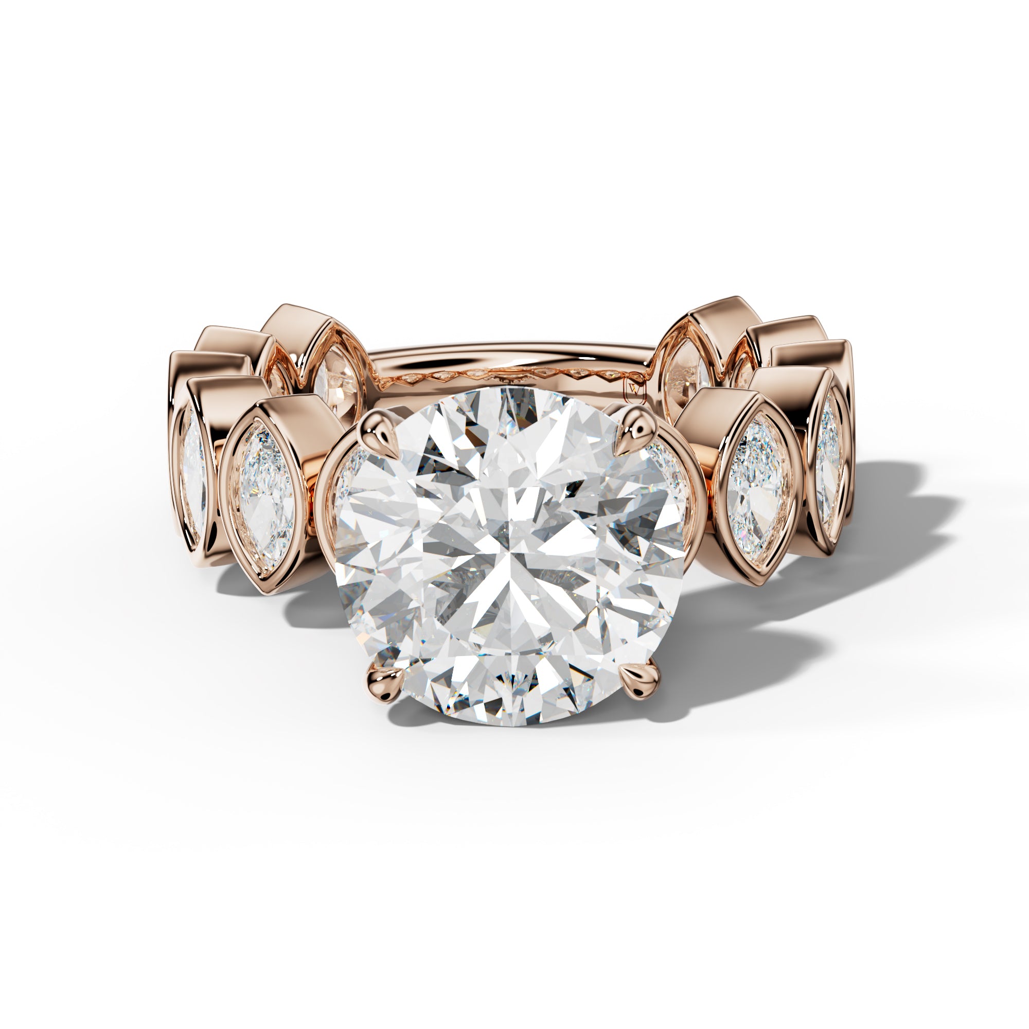 Riley Round Diamond Engagement Ring With Marquise Side Stones