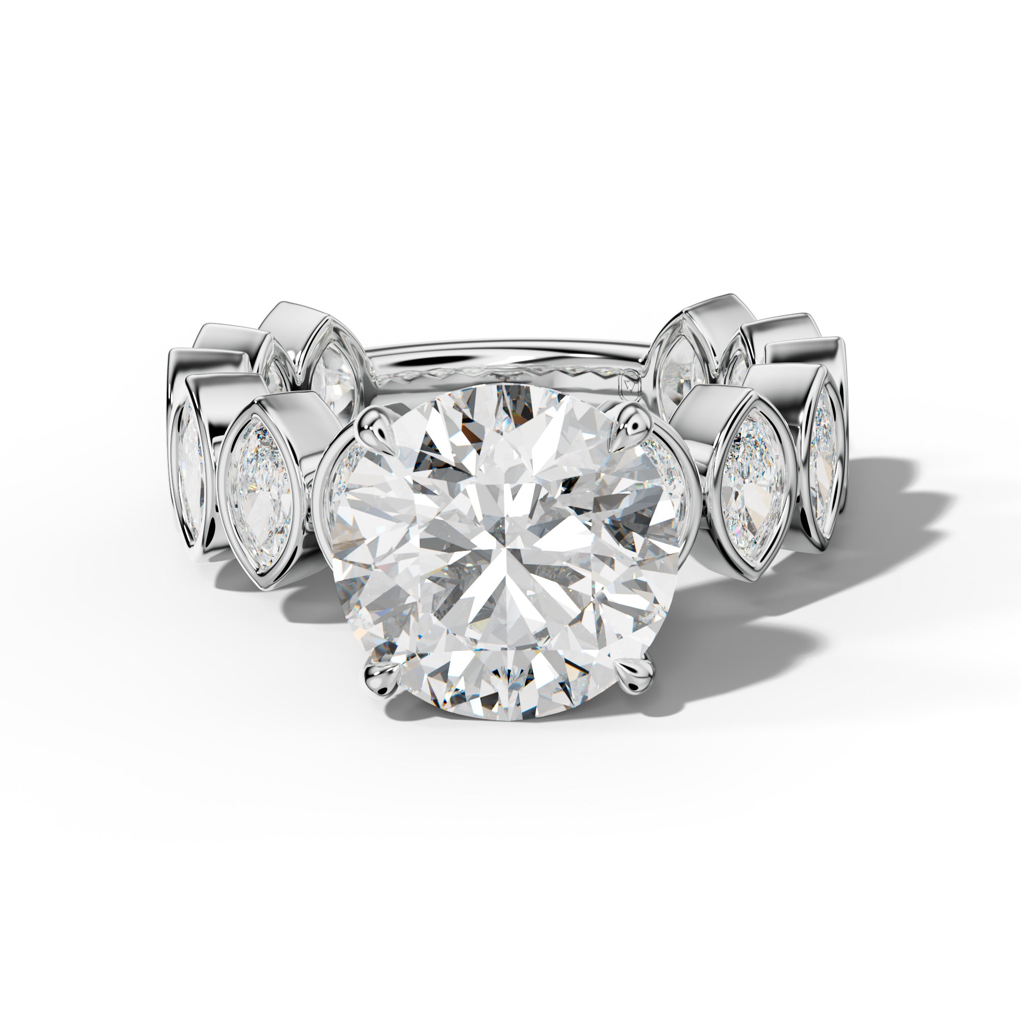 Riley Round Diamond Engagement Ring With Marquise Side Stones