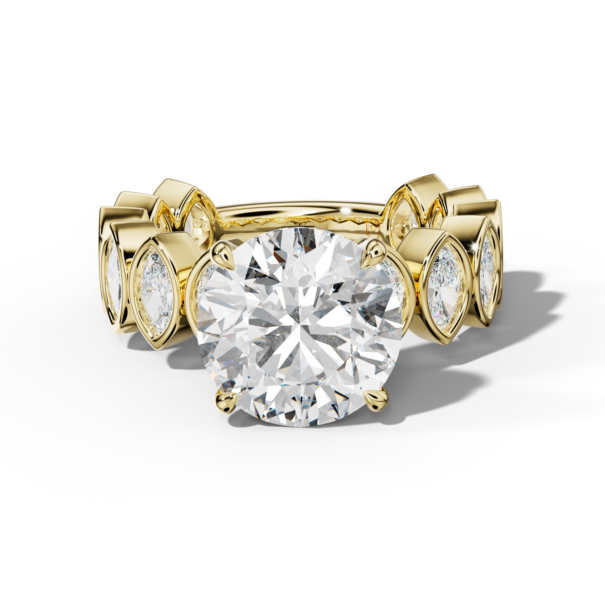 Riley Round Diamond Engagement Ring With Marquise Side Stones