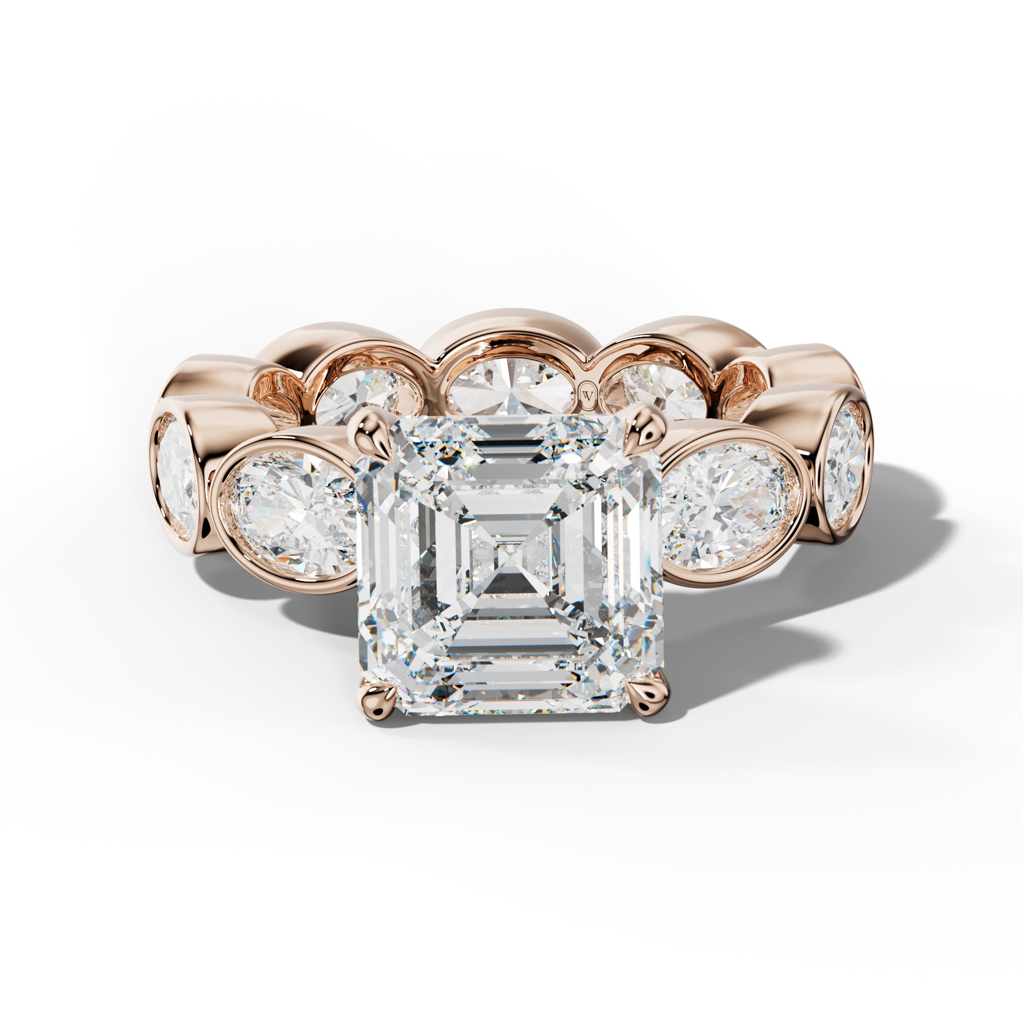 Veda Asscher Diamond Engagement Ring With East West Oval Side Stones