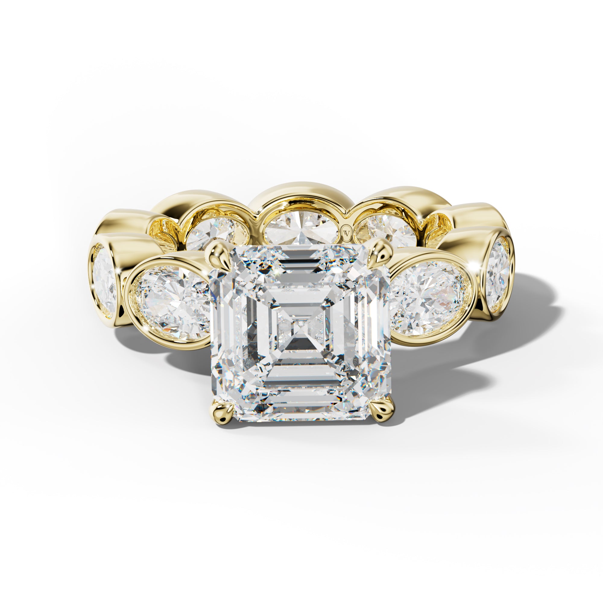 Veda Asscher Diamond Engagement Ring With East West Oval Side Stones