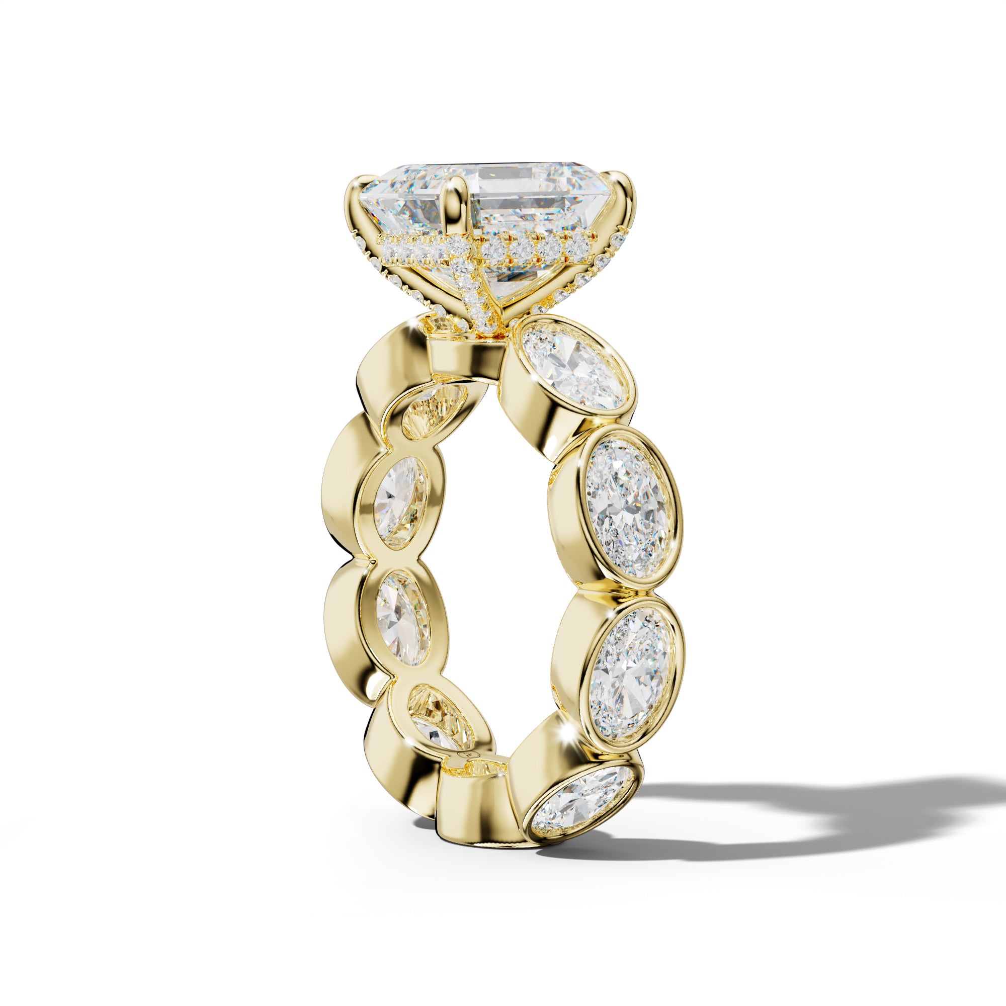 Veda Asscher Diamond Engagement Ring With East West Oval Side Stones
