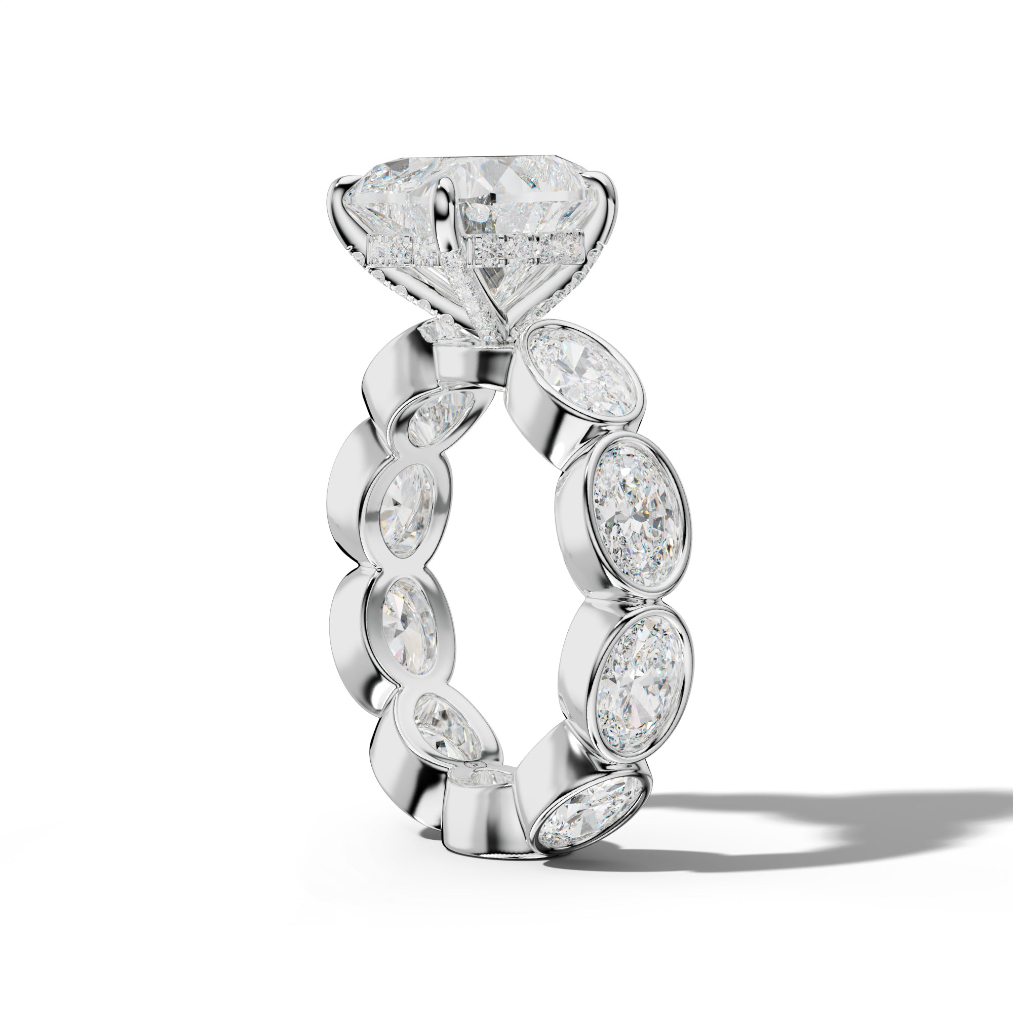 Veda Heart Diamond Engagement Ring With East West Oval Side Stones