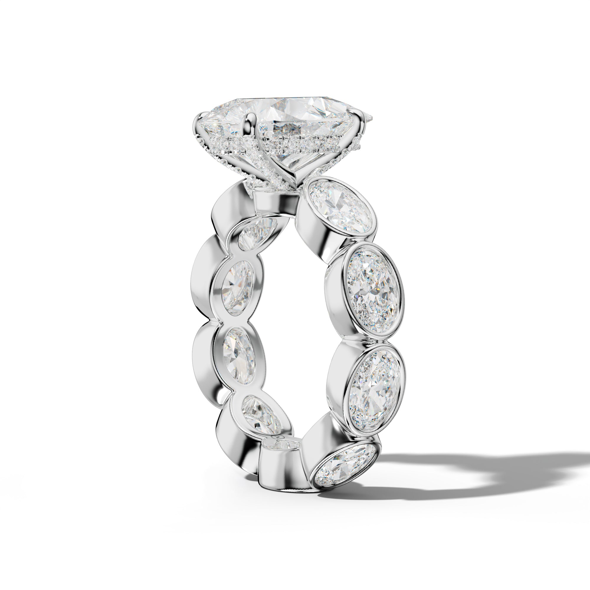 Veda Pear Shape Engagement Ring With East West Oval Side Stones