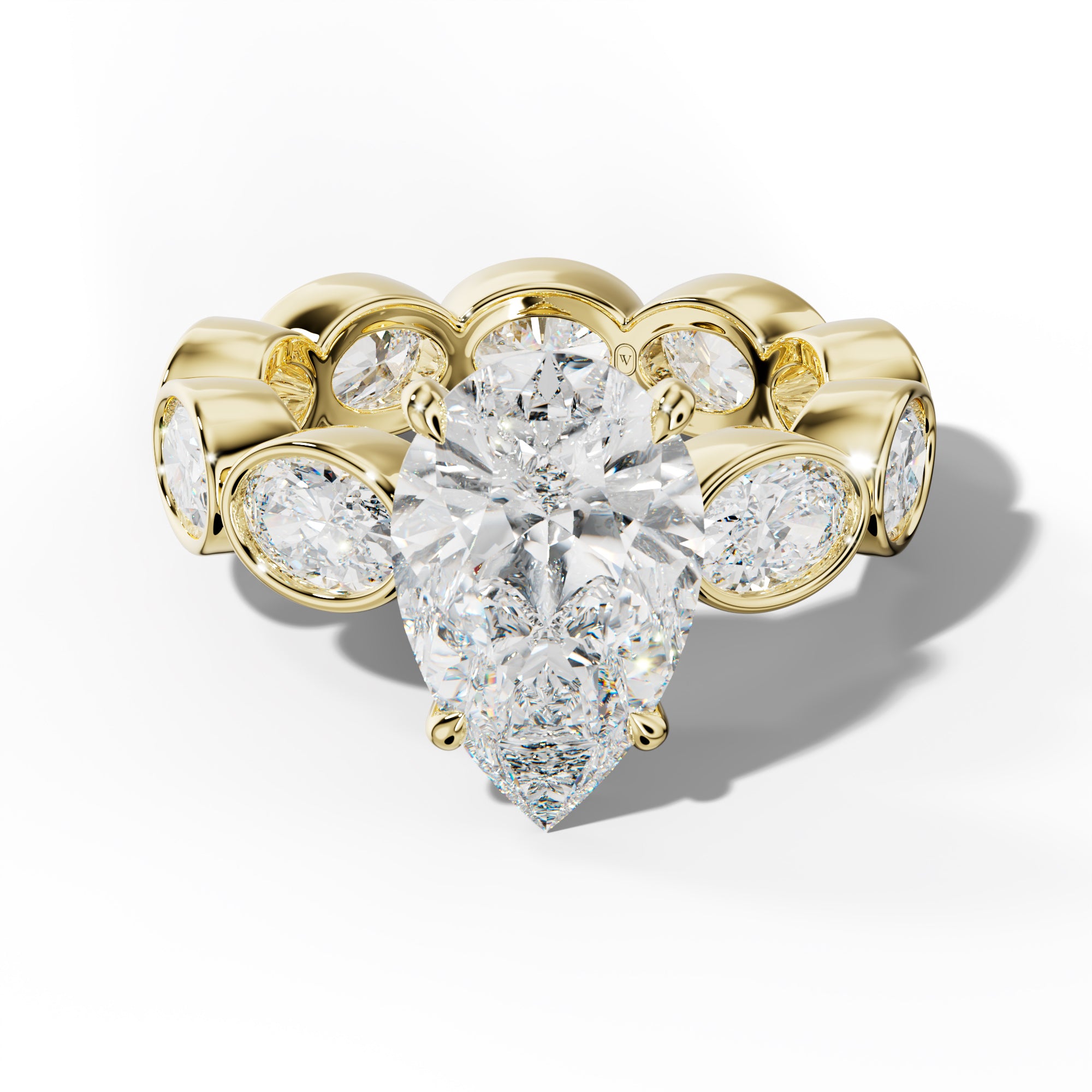 Veda Pear Shape Engagement Ring With East West Oval Side Stones