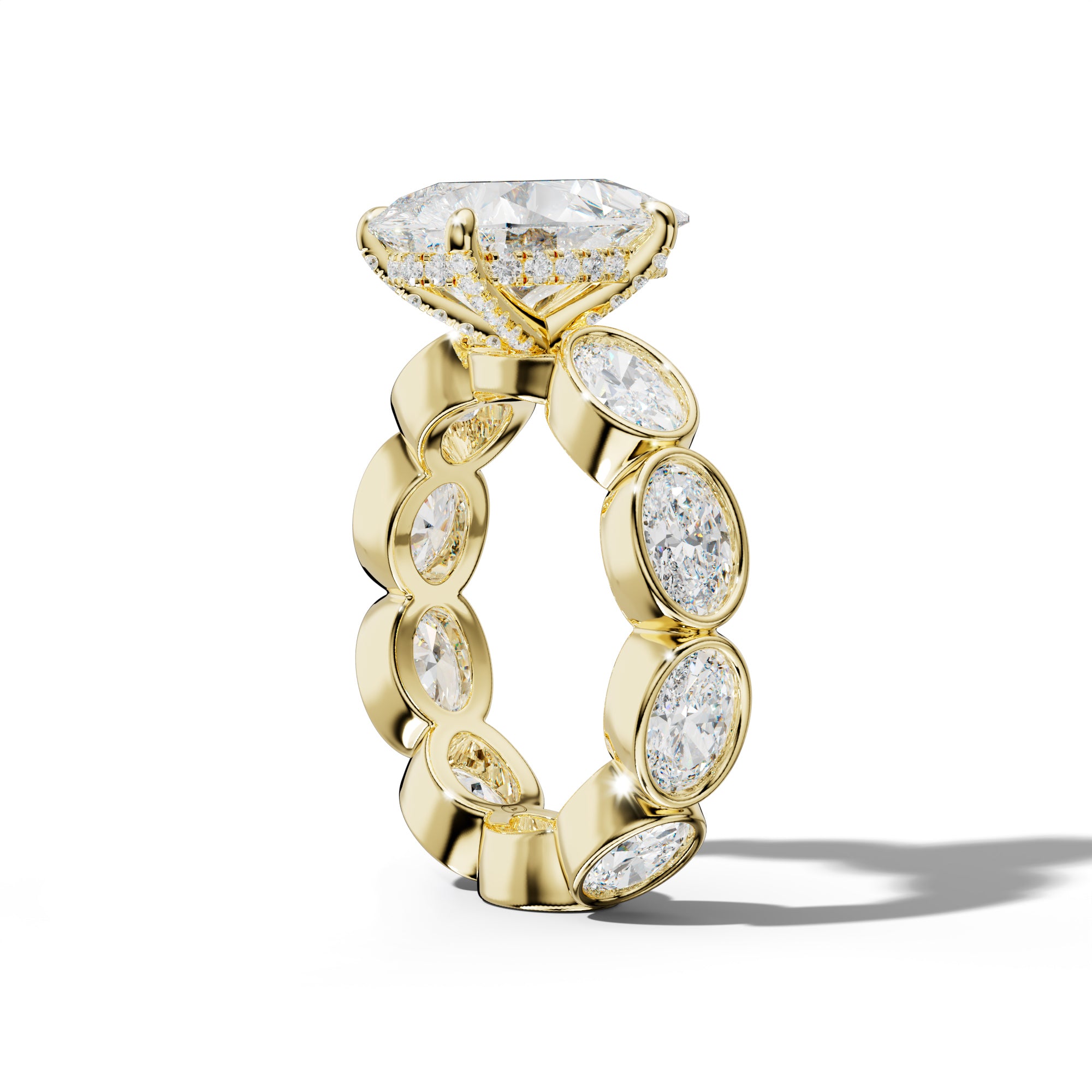 Veda Pear Shape Engagement Ring With East West Oval Side Stones