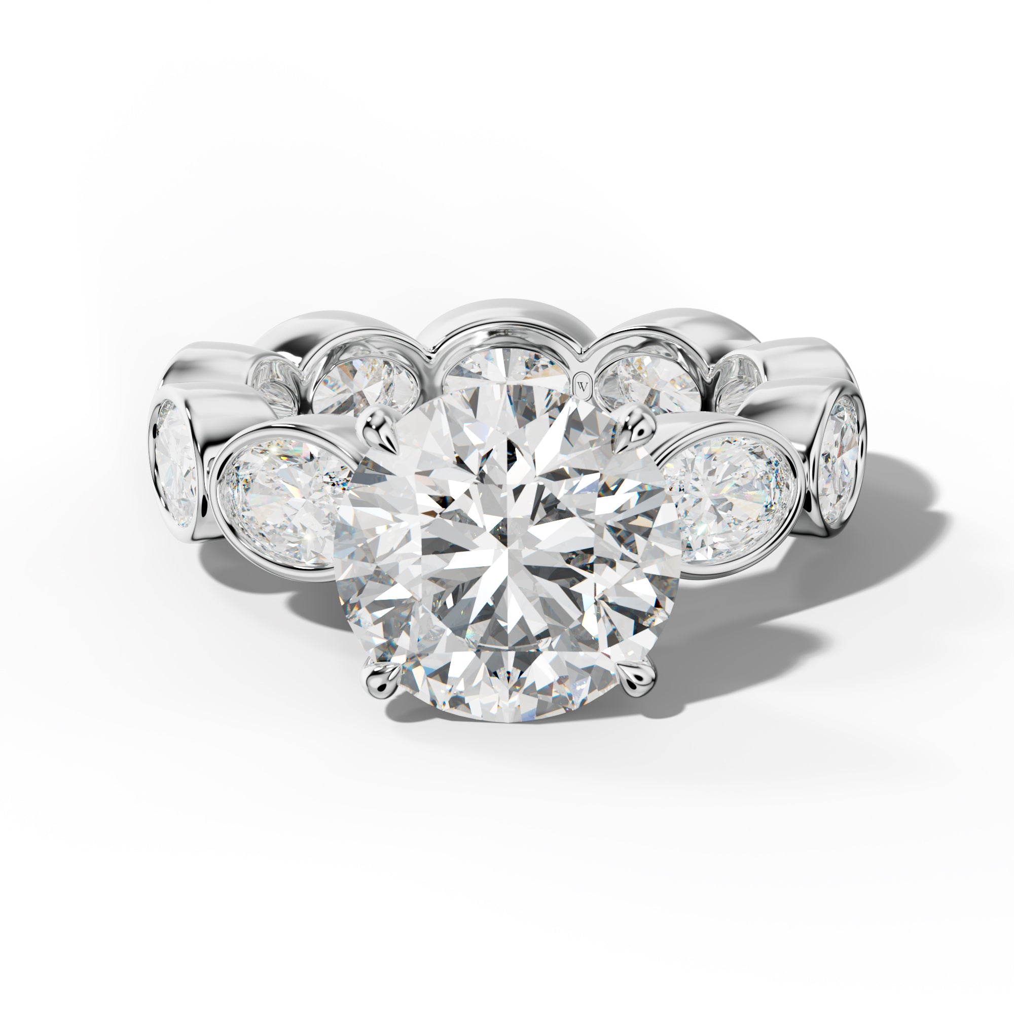 Veda Round Diamond Engagement Ring With East West Oval Side Stones