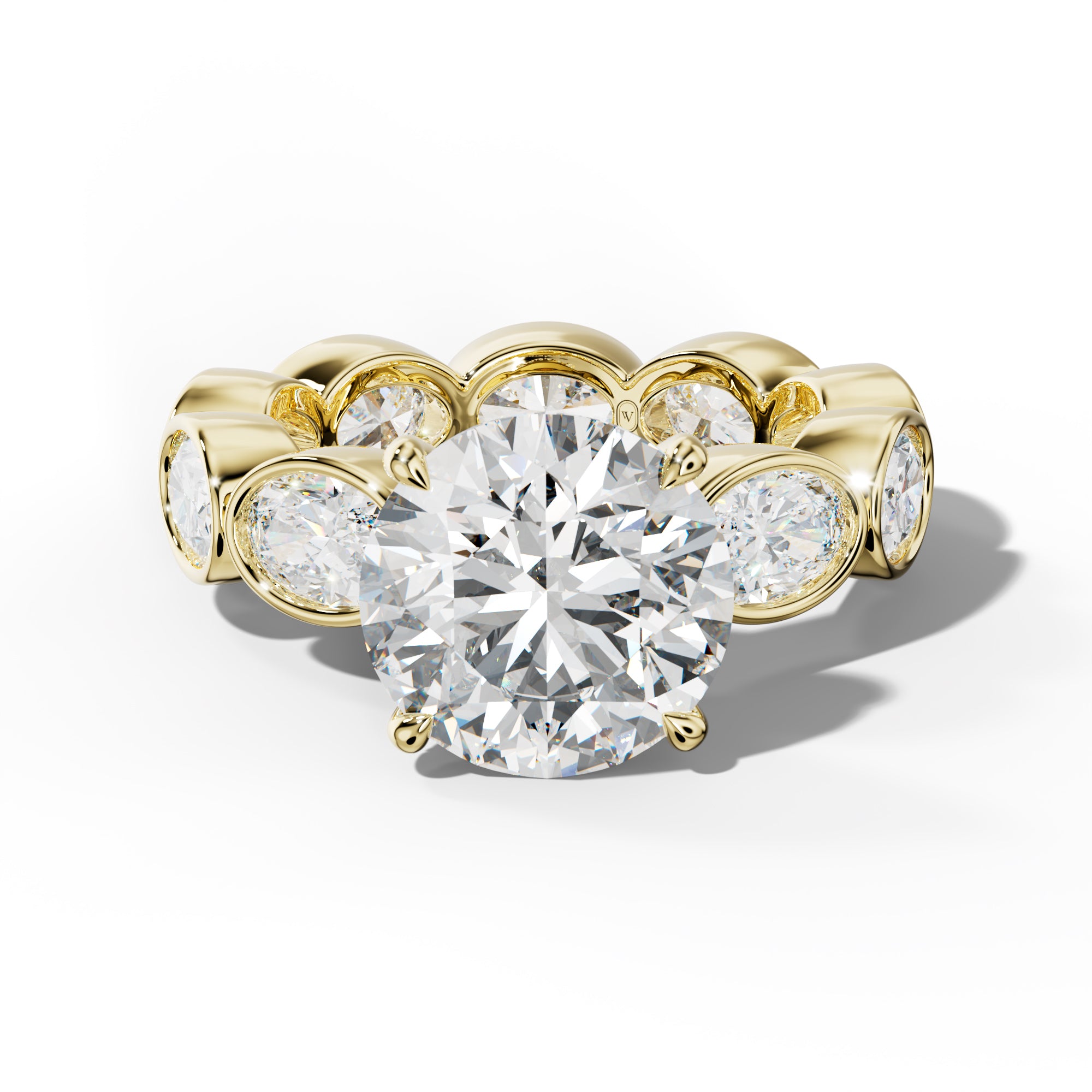 Veda Round Diamond Engagement Ring With East West Oval Side Stones