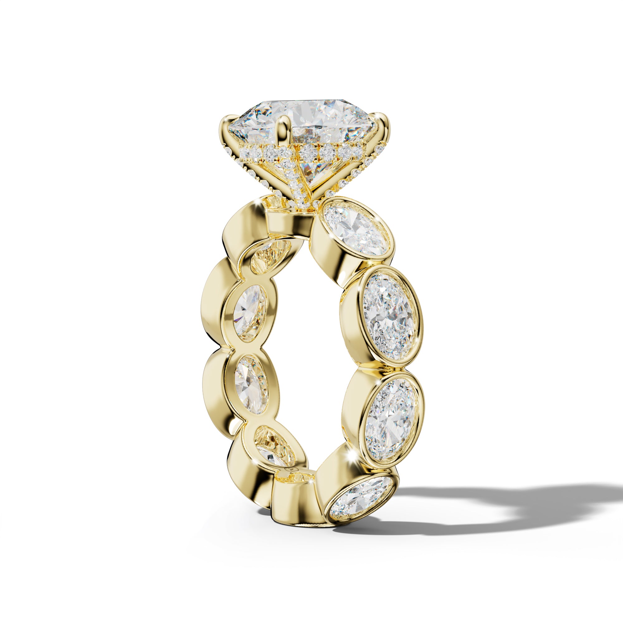 Veda Round Diamond Engagement Ring With East West Oval Side Stones