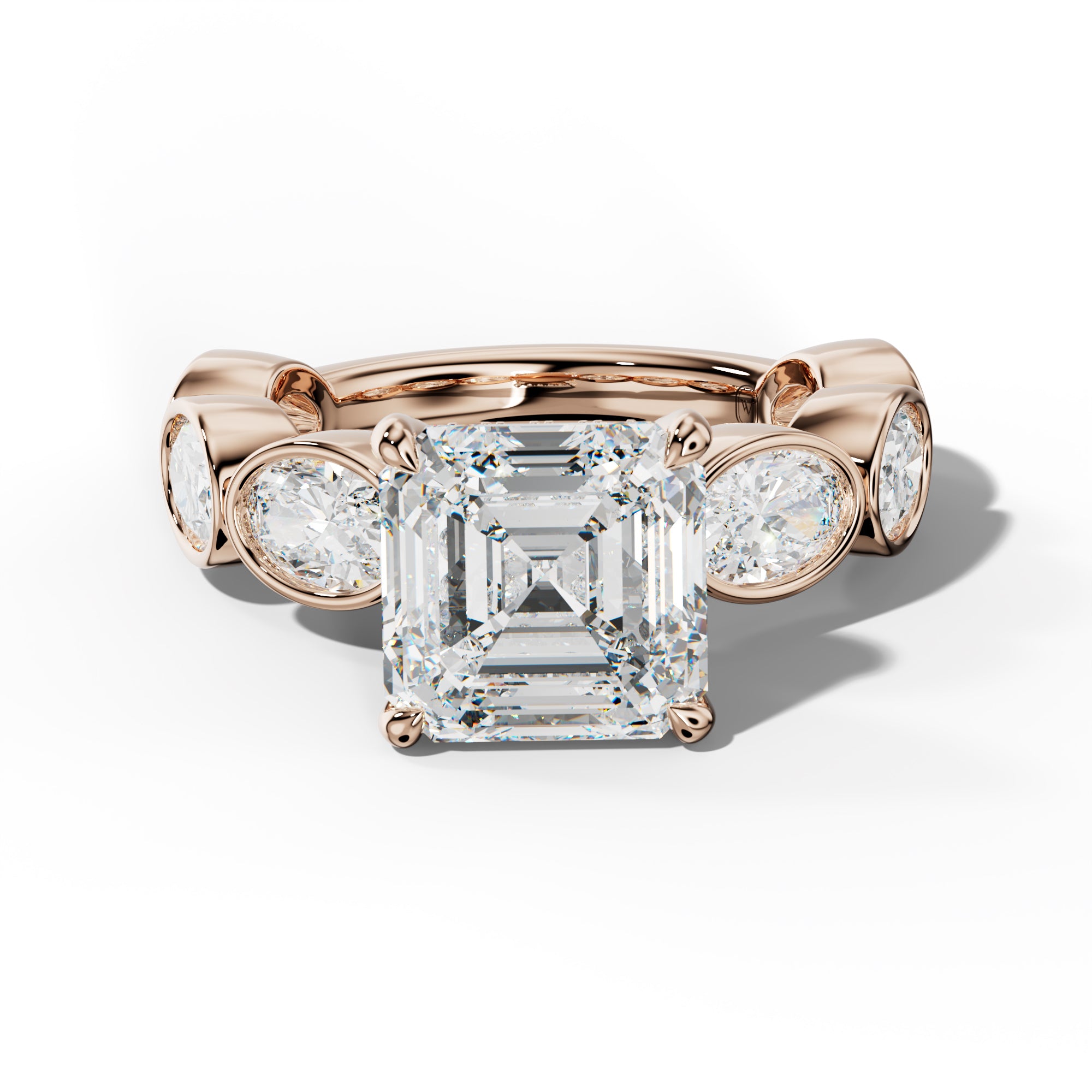 Leilani Asscher Diamond Engagement Ring With East West Oval Side Stones