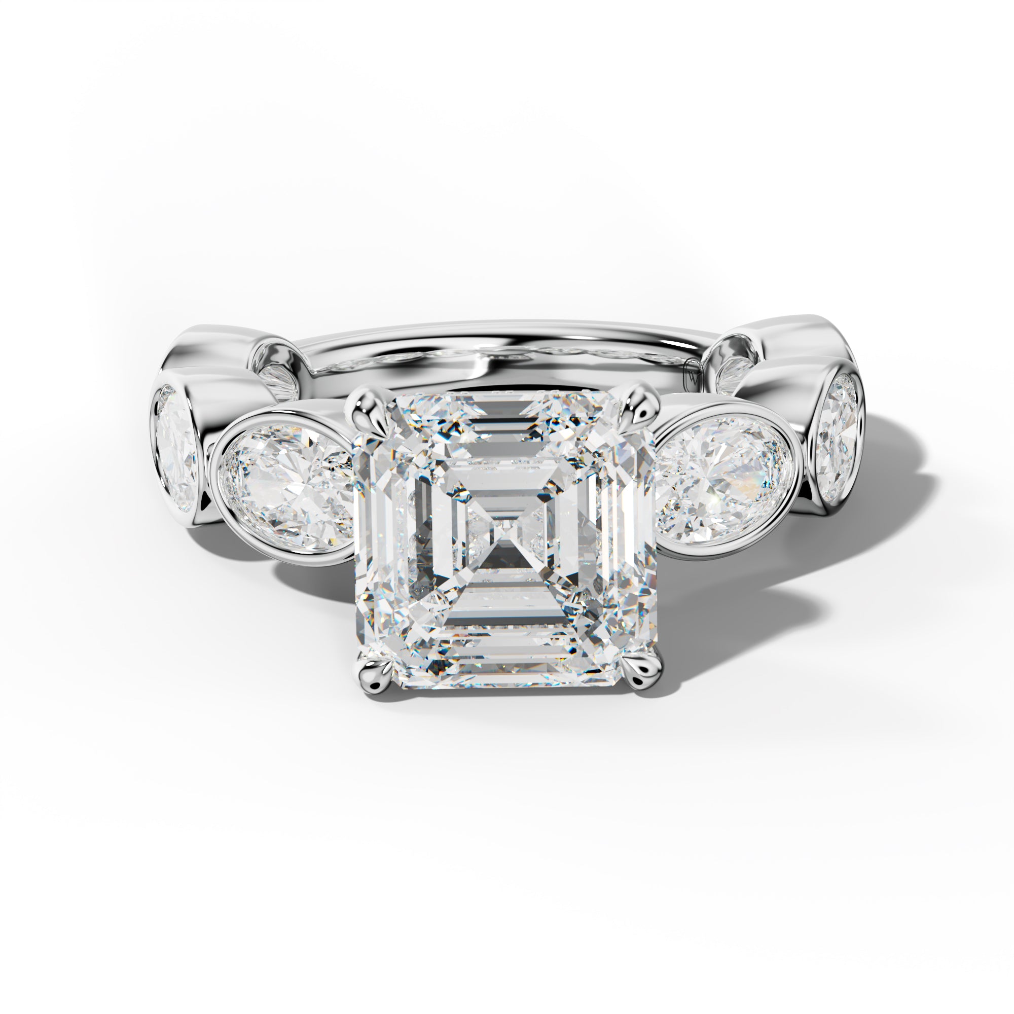 Leilani Asscher Diamond Engagement Ring With East West Oval Side Stones