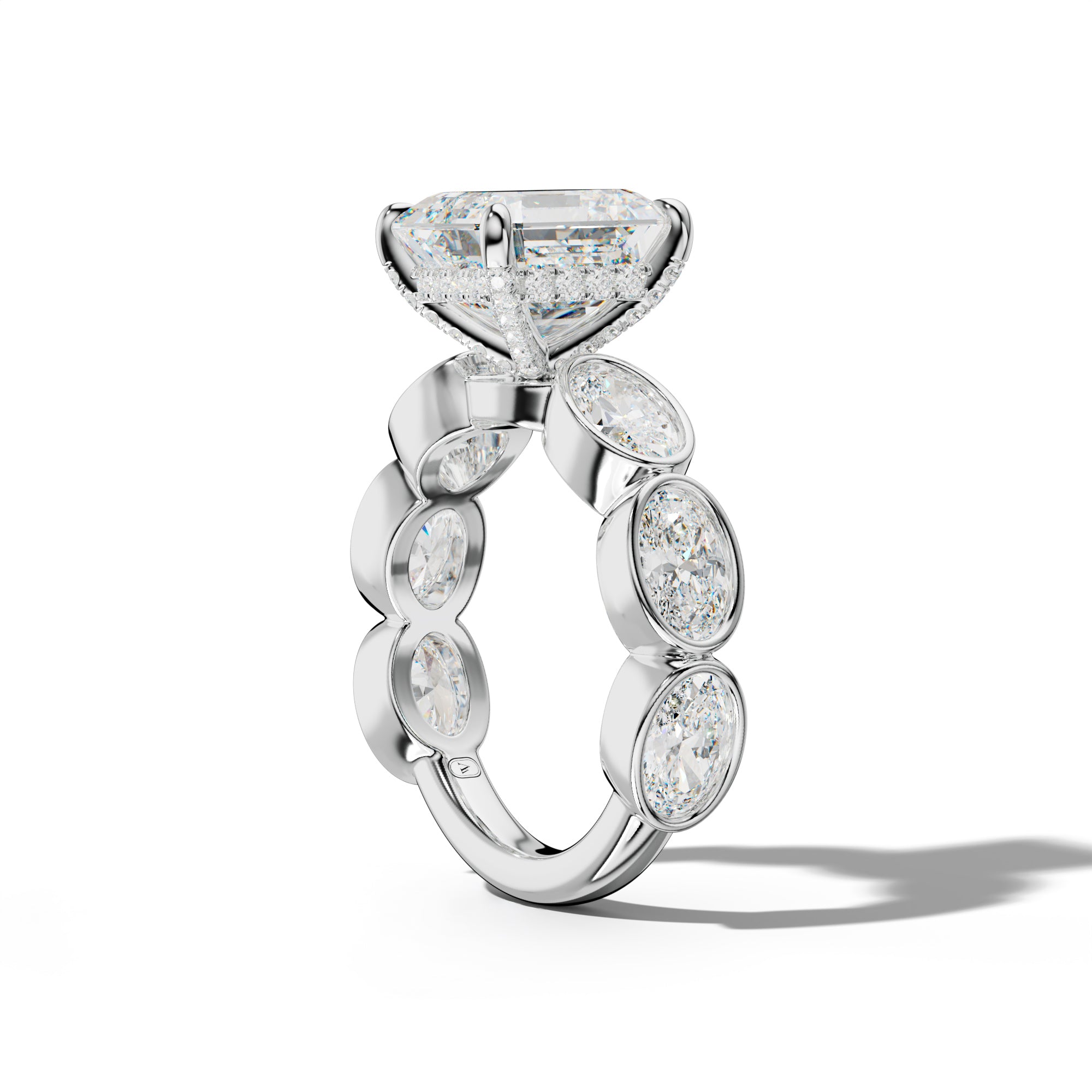 Leilani Asscher Diamond Engagement Ring With East West Oval Side Stones
