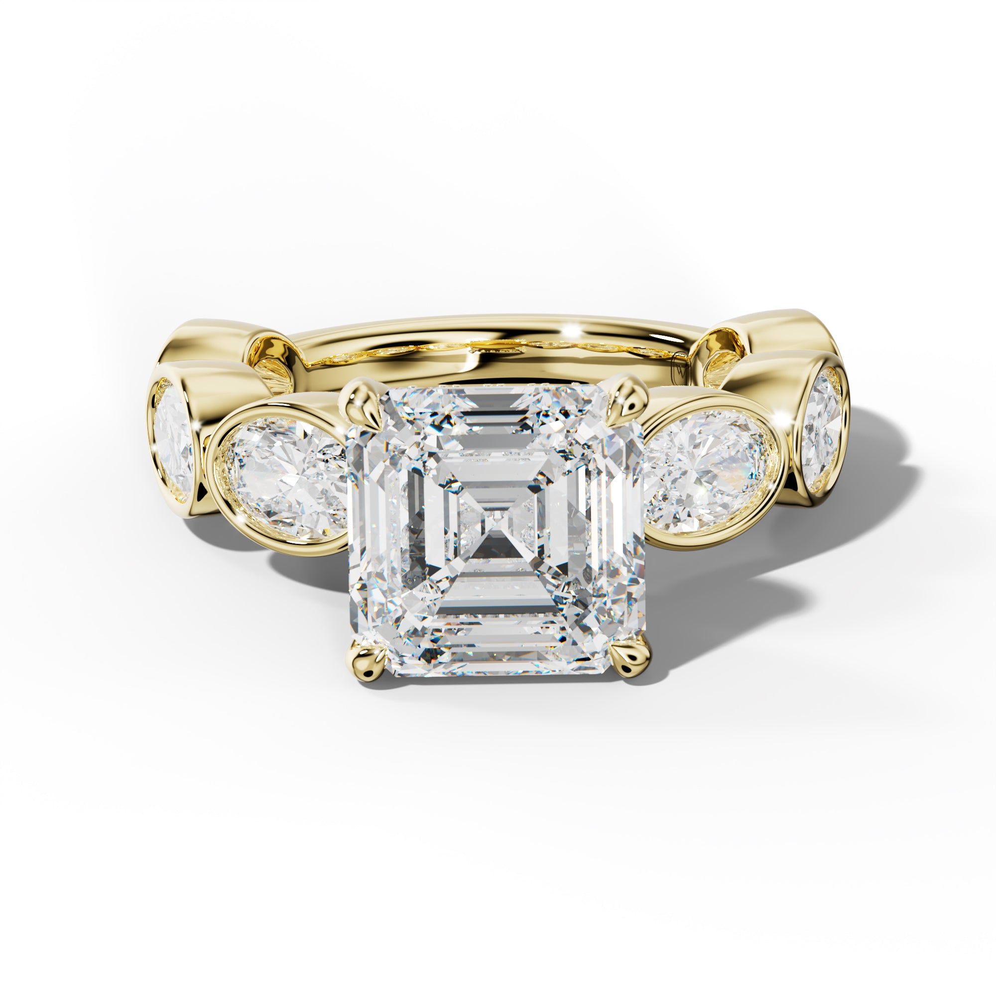 Leilani Asscher Diamond Engagement Ring With East West Oval Side Stones
