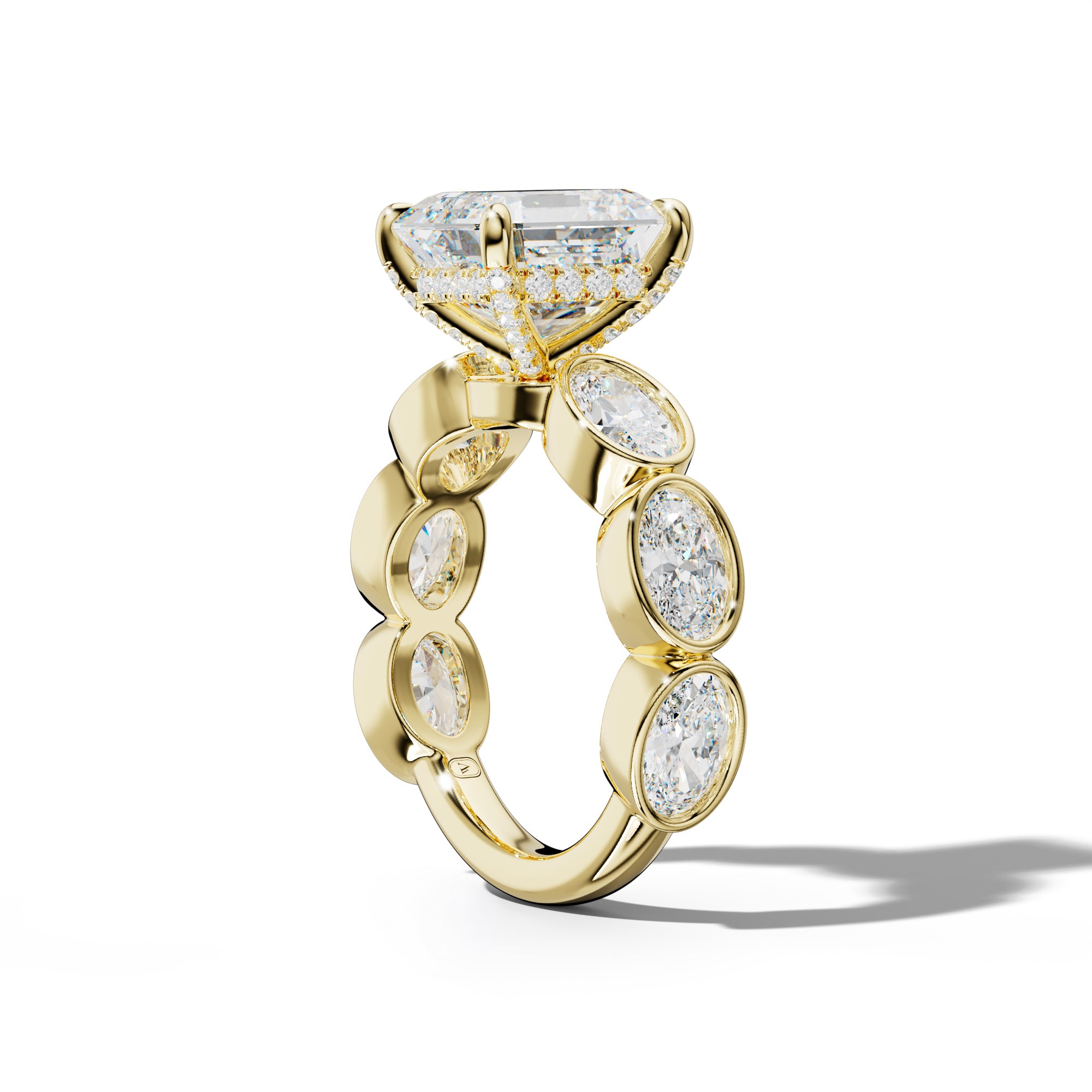 Leilani Asscher Diamond Engagement Ring With East West Oval Side Stones