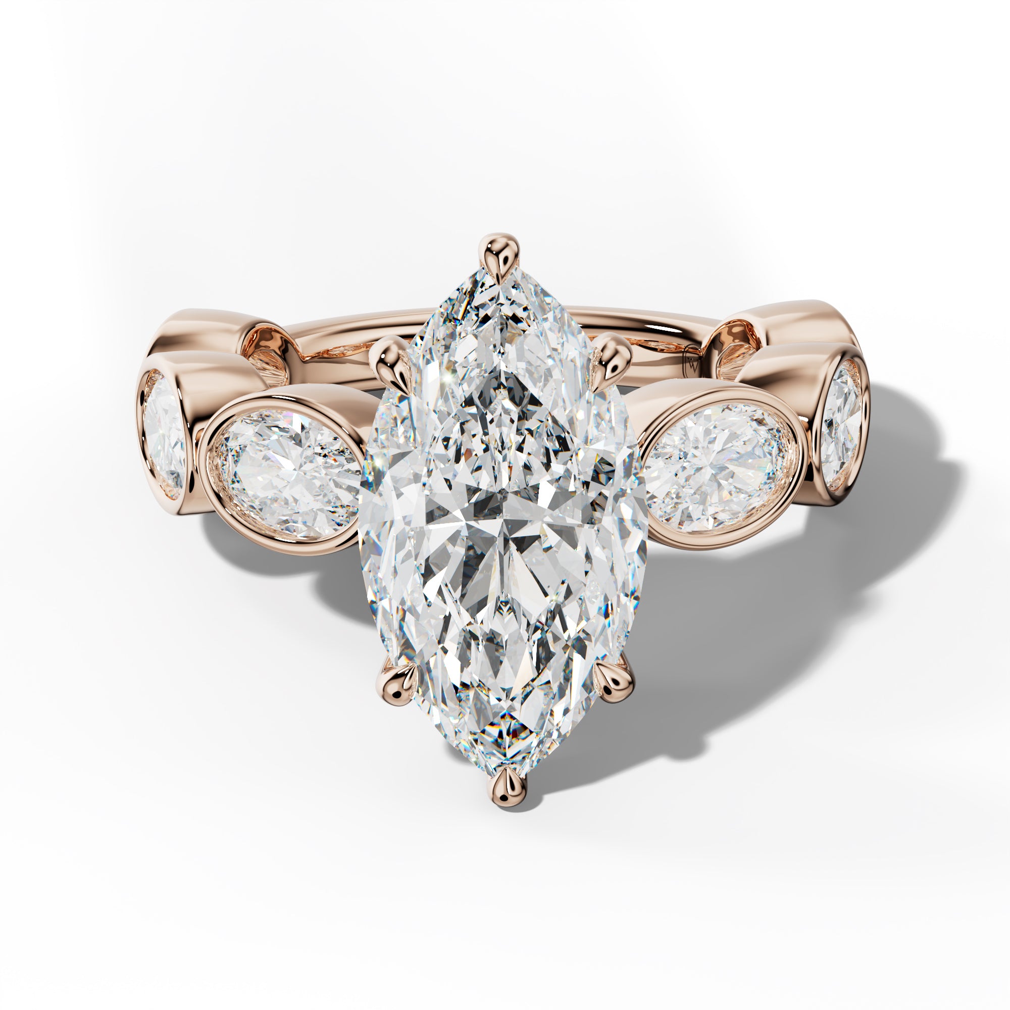 Leilani Marquise Diamond Engagement Ring With East West Oval Side Stones