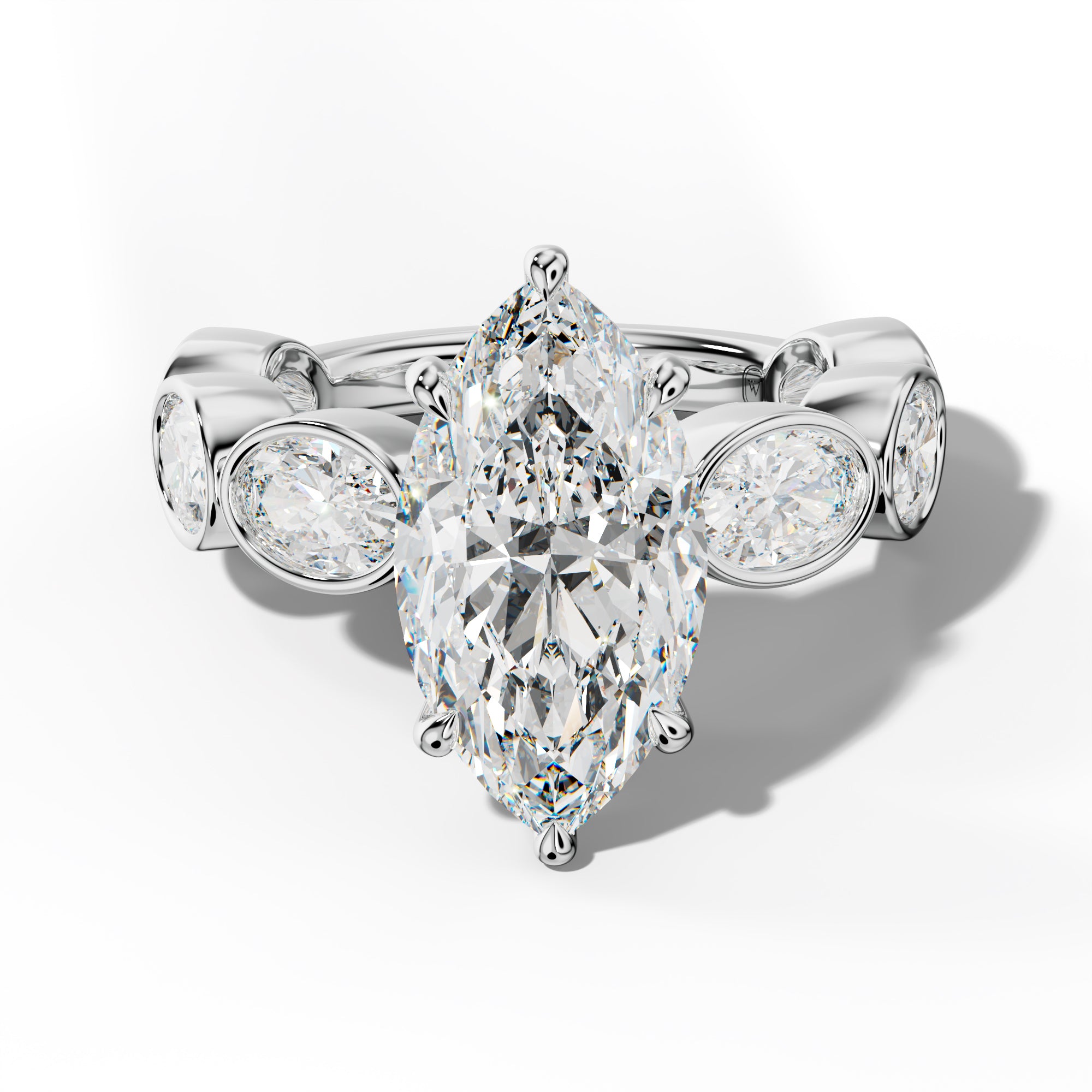 Leilani Marquise Diamond Engagement Ring With East West Oval Side Stones