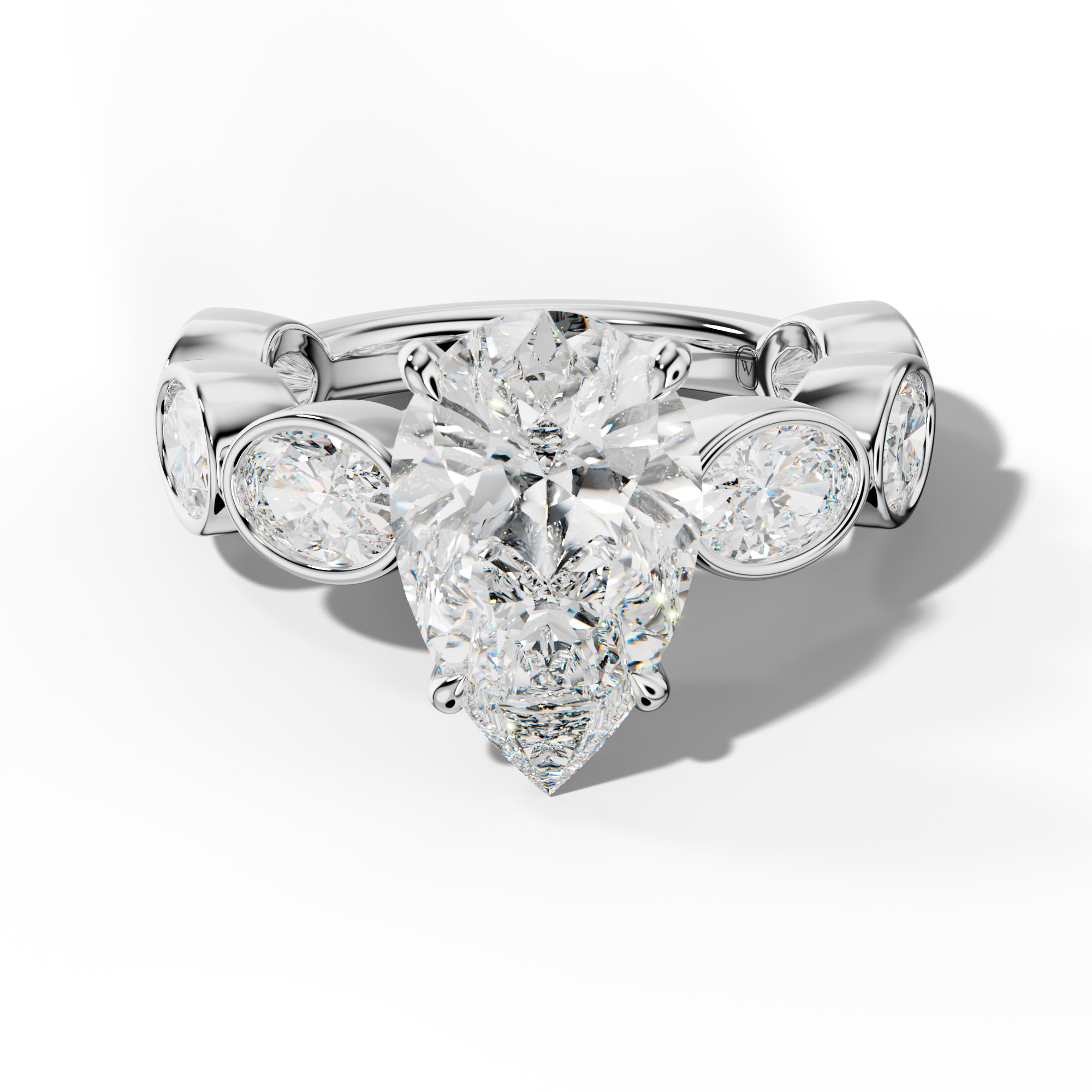 Leilani Pear Shape Engagement Ring With East West Oval Side Stones