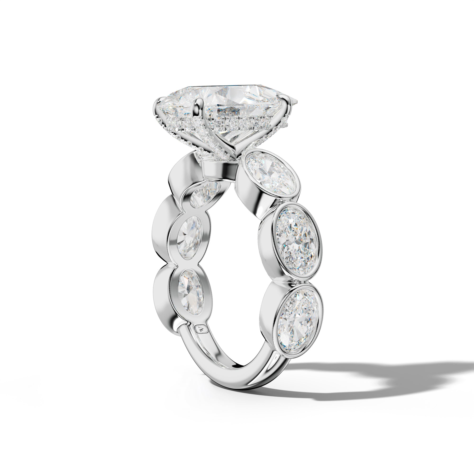 Leilani Pear Shape Engagement Ring With East West Oval Side Stones
