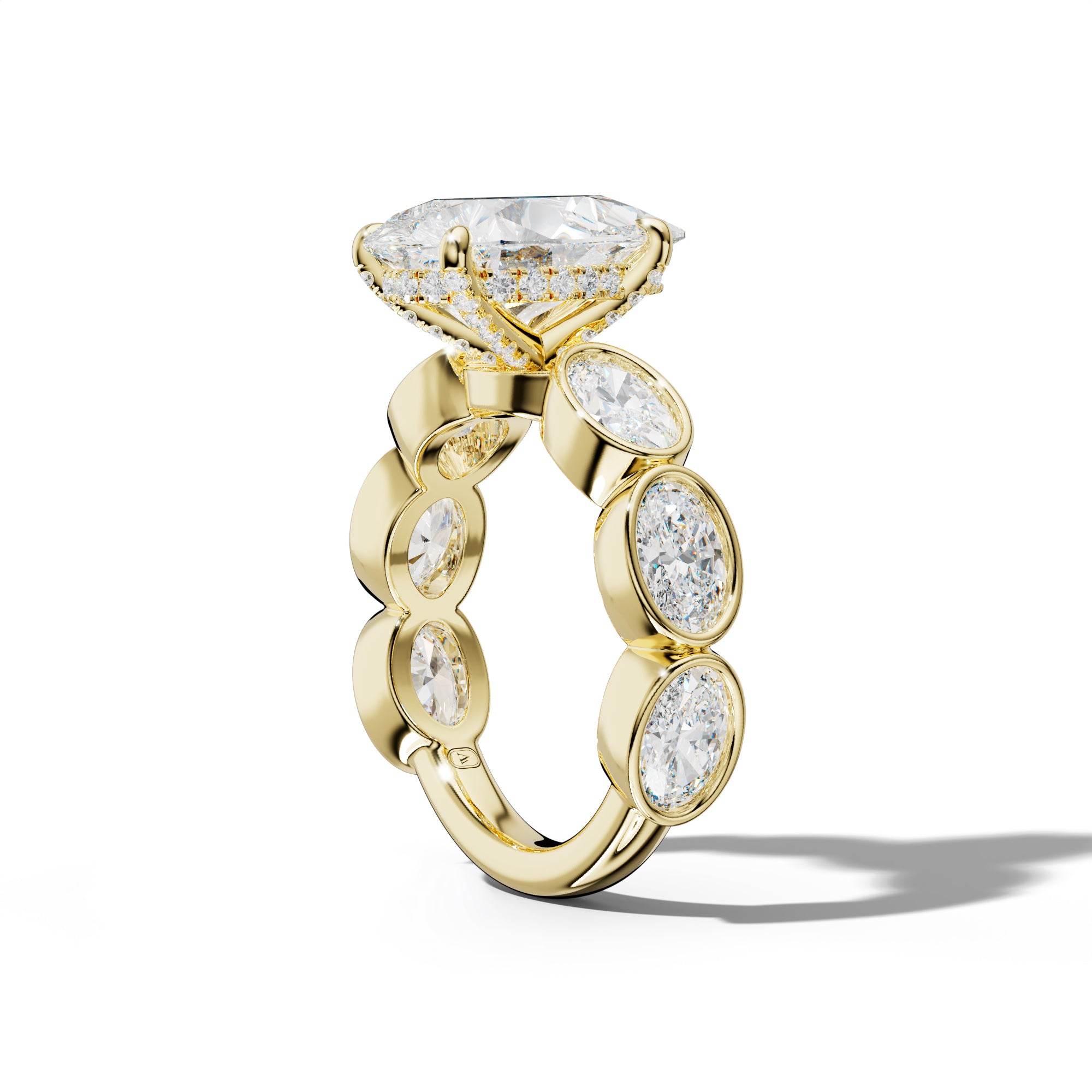 Leilani Pear Shape Engagement Ring With East West Oval Side Stones