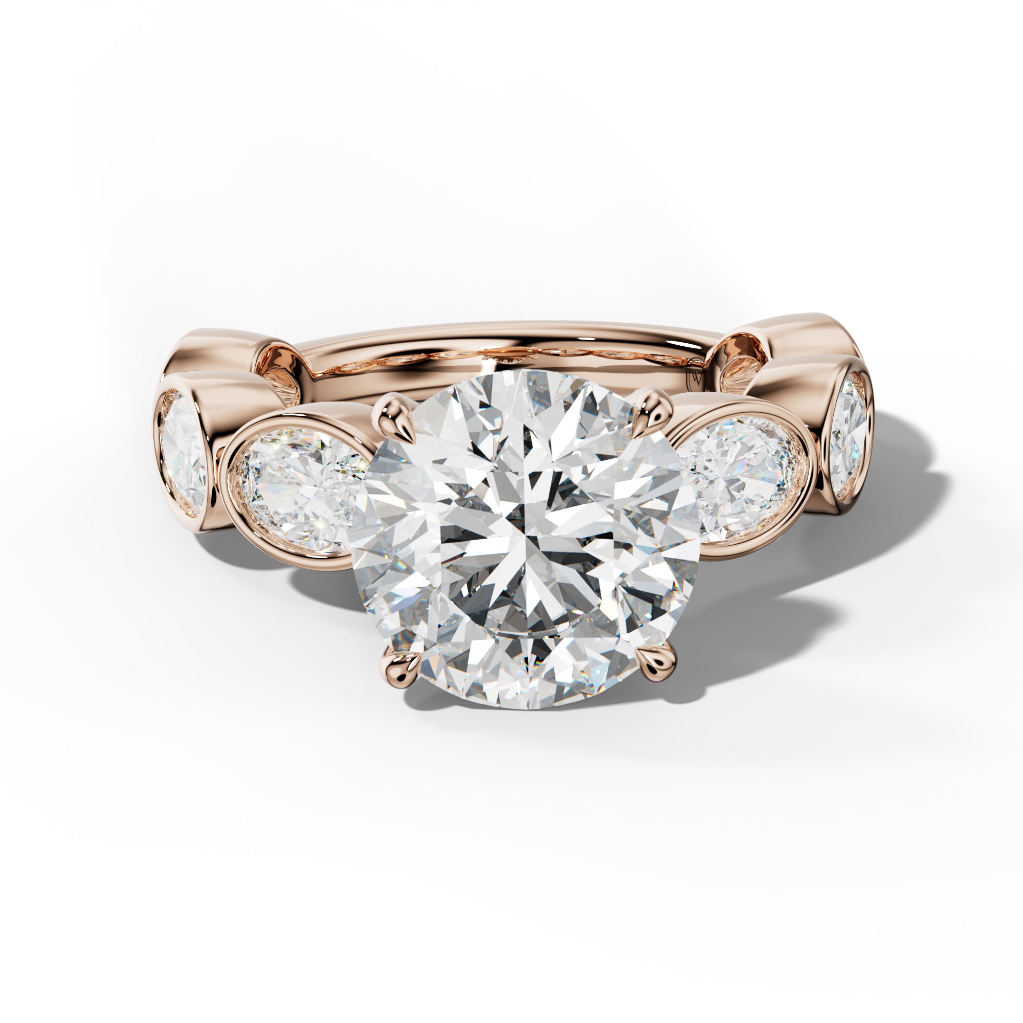 Leilani Round Diamond Engagement Ring With East West Oval Side Stones