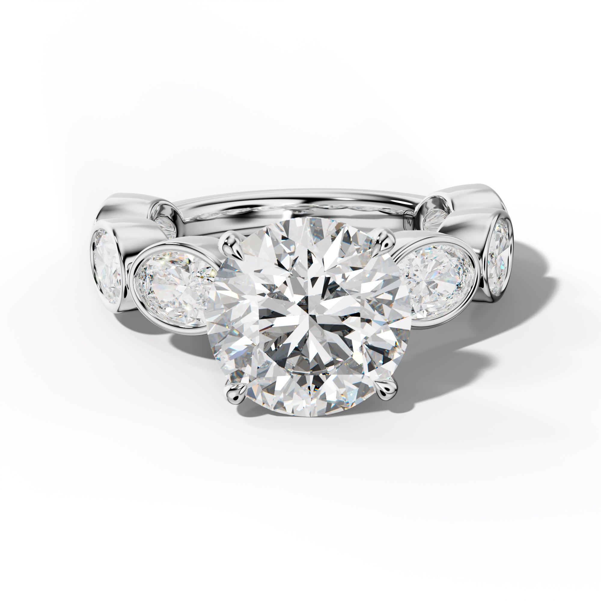 Leilani Round Diamond Engagement Ring With East West Oval Side Stones