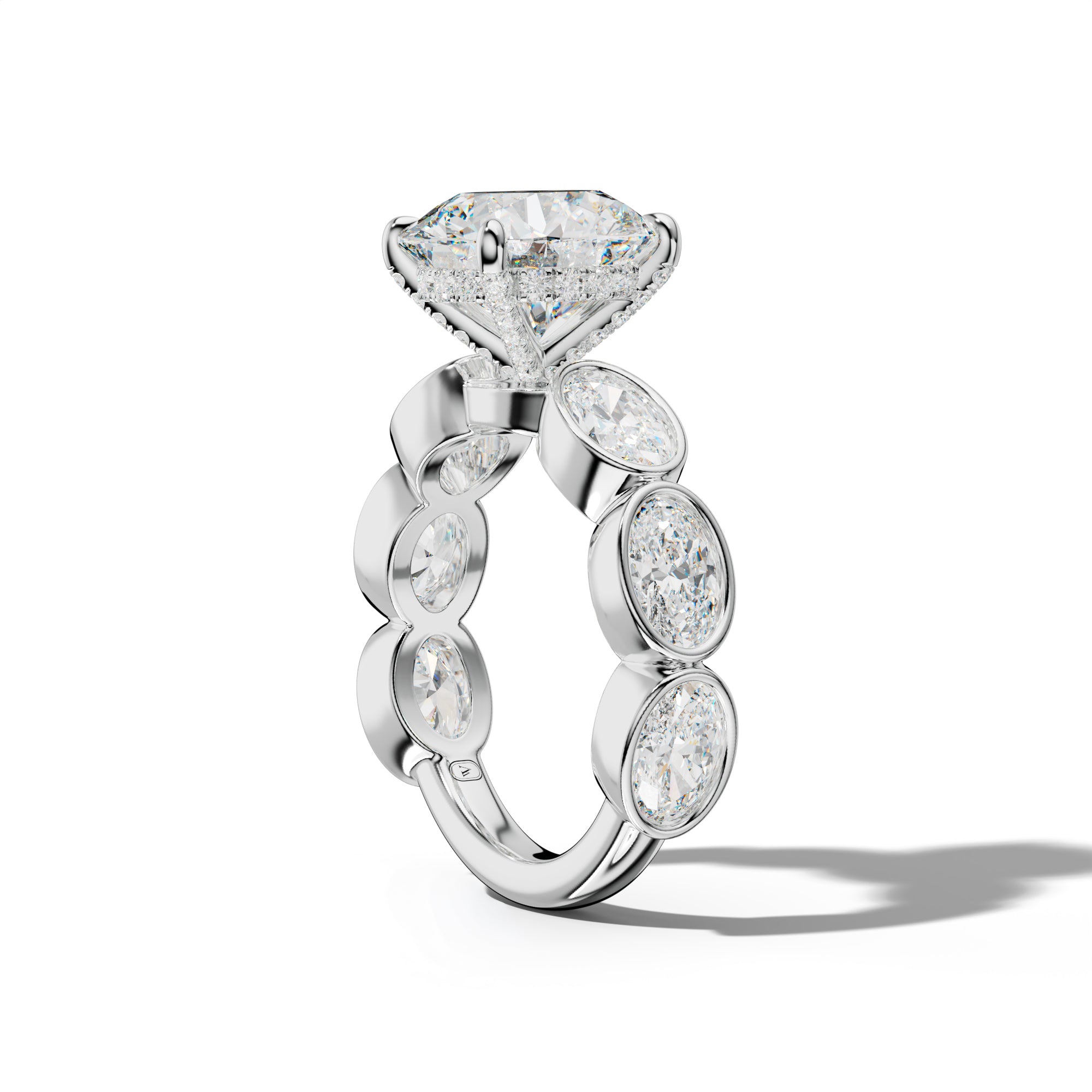 Leilani Round Diamond Engagement Ring With East West Oval Side Stones
