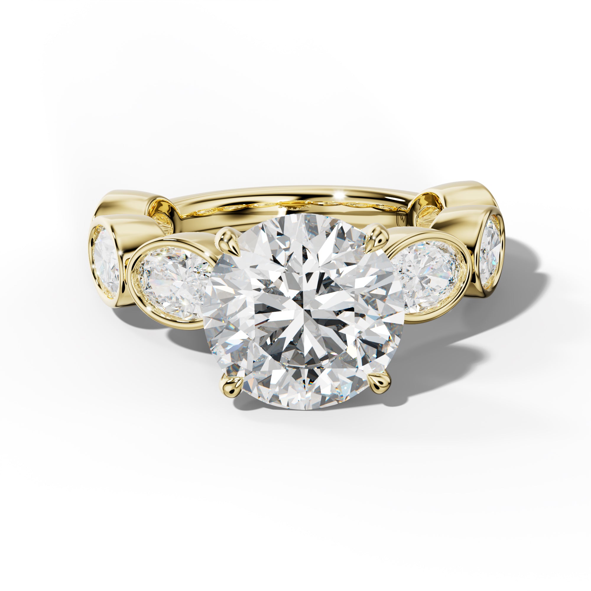 Leilani Round Diamond Engagement Ring With East West Oval Side Stones